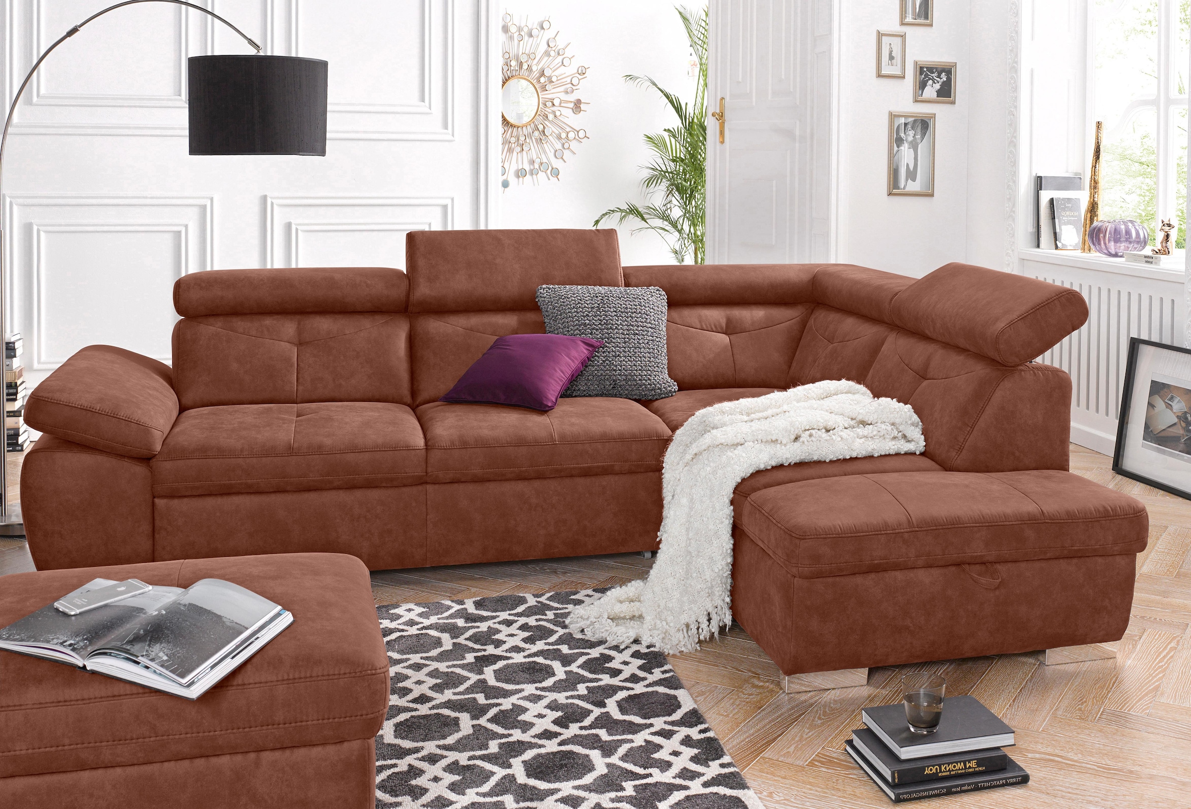 exxpo - sofa fashion Ecksofa "Spring, super bequem und komfortabel mit Armteil- und Kopfteilfunktion" mit Bettfunktion & Bettkasten, Luxus-Microfaser +Simply Clean