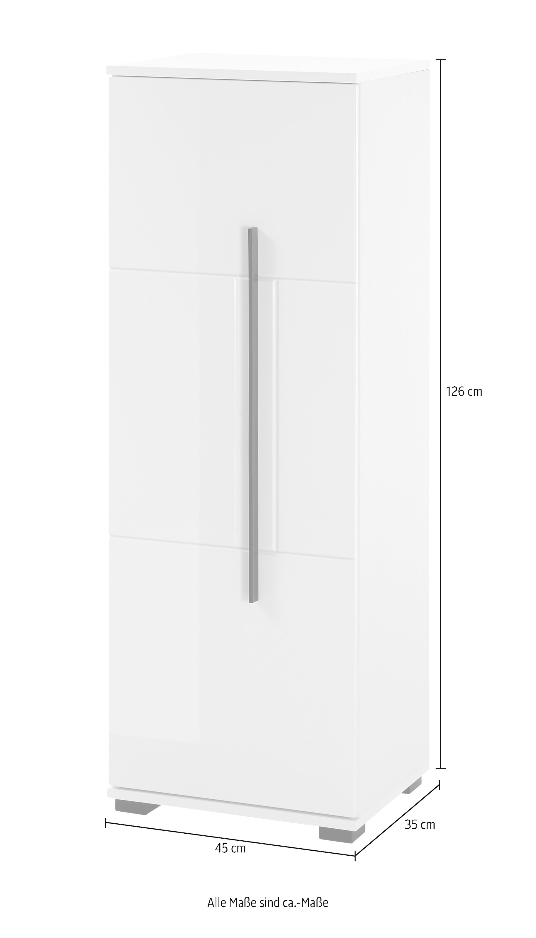 INOSIGN Midischrank »Cantara, Badschrank in Hochglanz Weiß, Schrank im modernen Design«, mit schwarzen Griffen, ausreichend Stauraum