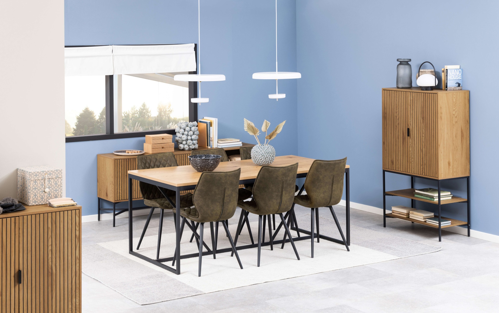 ACTONA GROUP Stauraumschrank »Jaipur Sideboard, Regal,«, Wildeiche-Optik, 2 Türen und 2 Einlegeböden, Lamellenfront