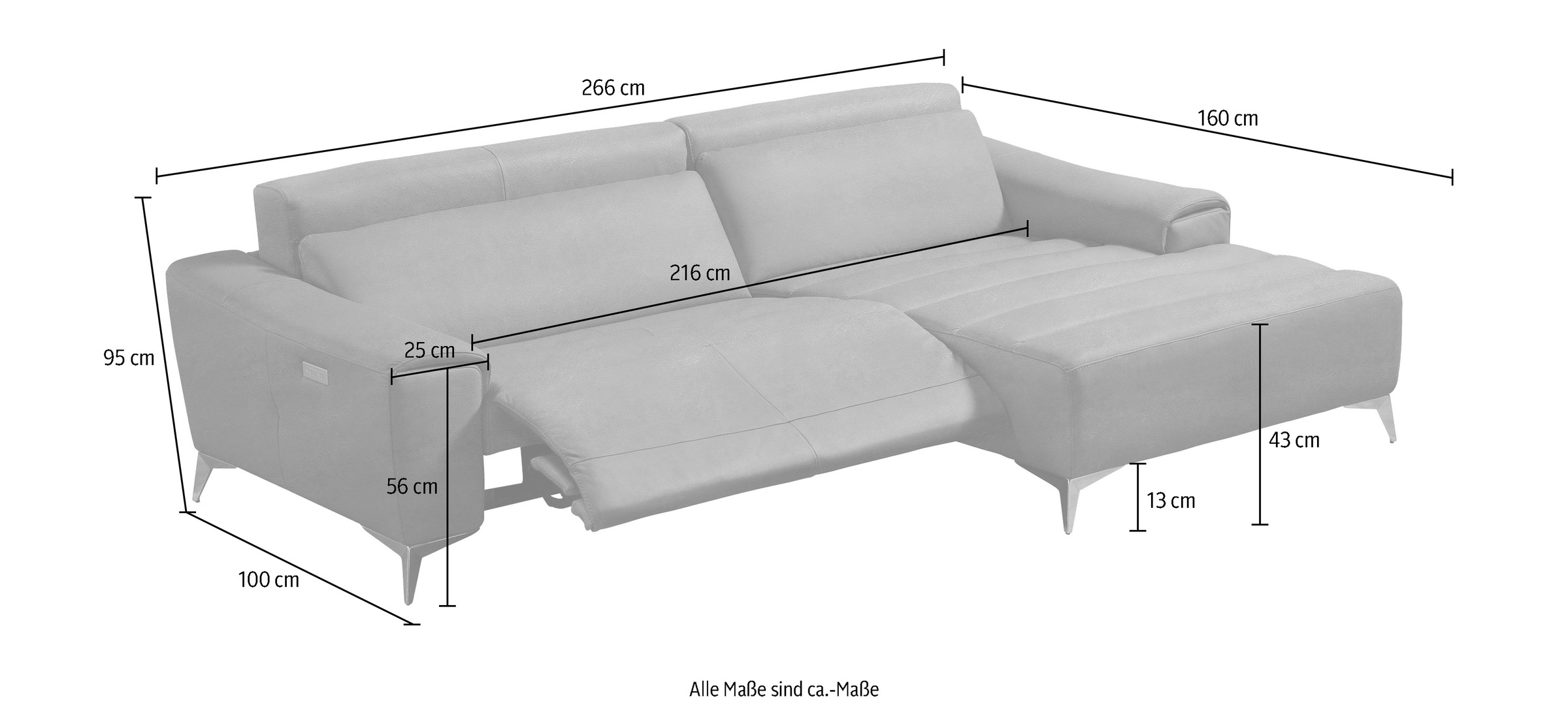 Egoitaliano Ecksofa »Suzette, Designsofa mit hohem Sitzkomfort«, mit Recamiere, inkl. 1 elektronischen Relaxfunktion, L-Form