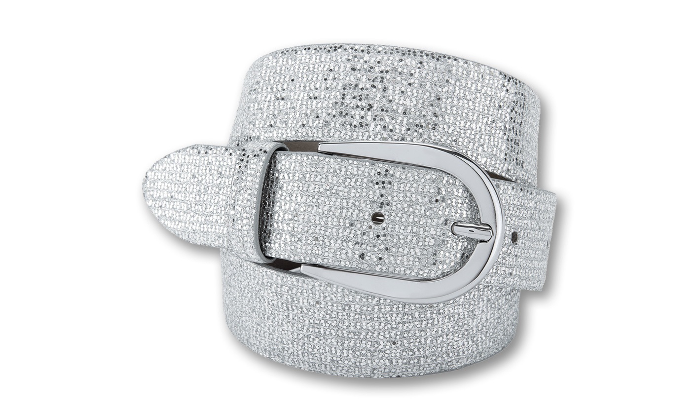Ledergürtel BERND GÖTZ "Ledergürtel mit Glanz und Glitter, Jeans- und Partymode", Damen, Gr. 95, silber, Rindsleder, Gürtel Ledergürtel