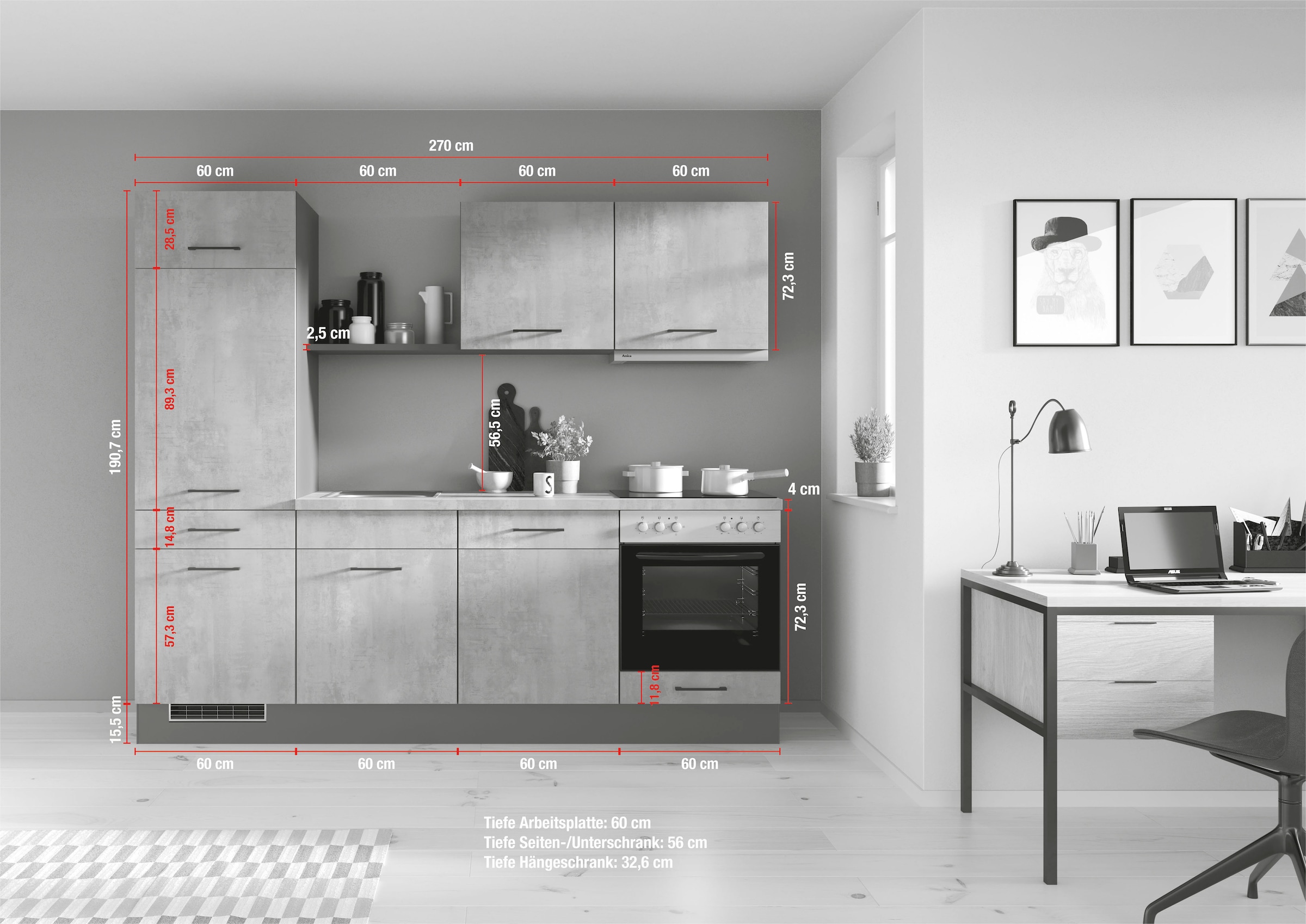 IMPULS KÜCHEN Küche »"Porto", Ausrichtung wählbar, Schubkästen mit Soft-Close,«, vormontiert, wahlweise mit E-Geräten, mit Vollauszug, Breite 240 cm