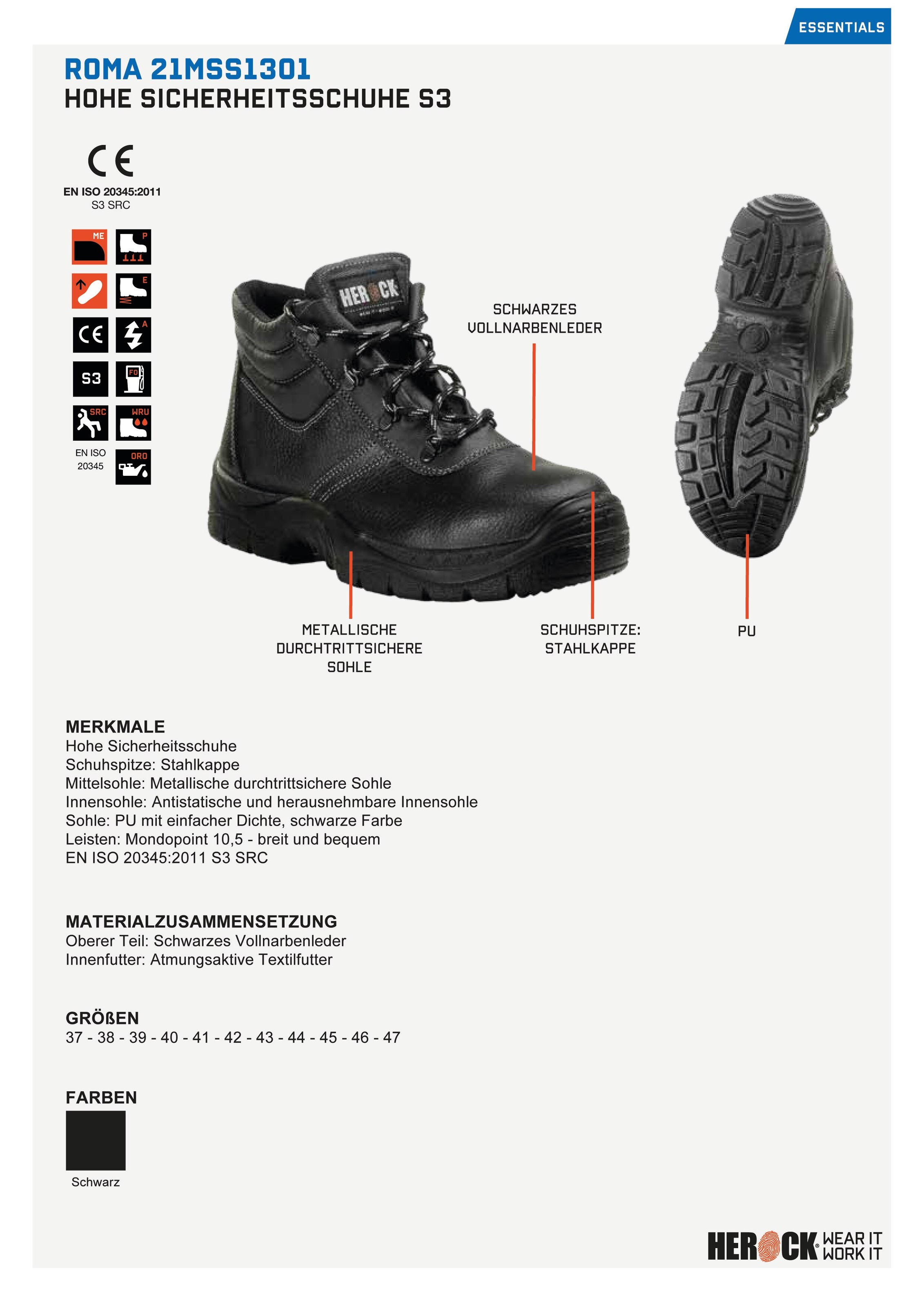 S3 Schuhe«, durchtrittschutz, Leder, High Sicherheitsschuh Herock rutschhemmend, echtes weit Steel BAUR »Roma | bestellen