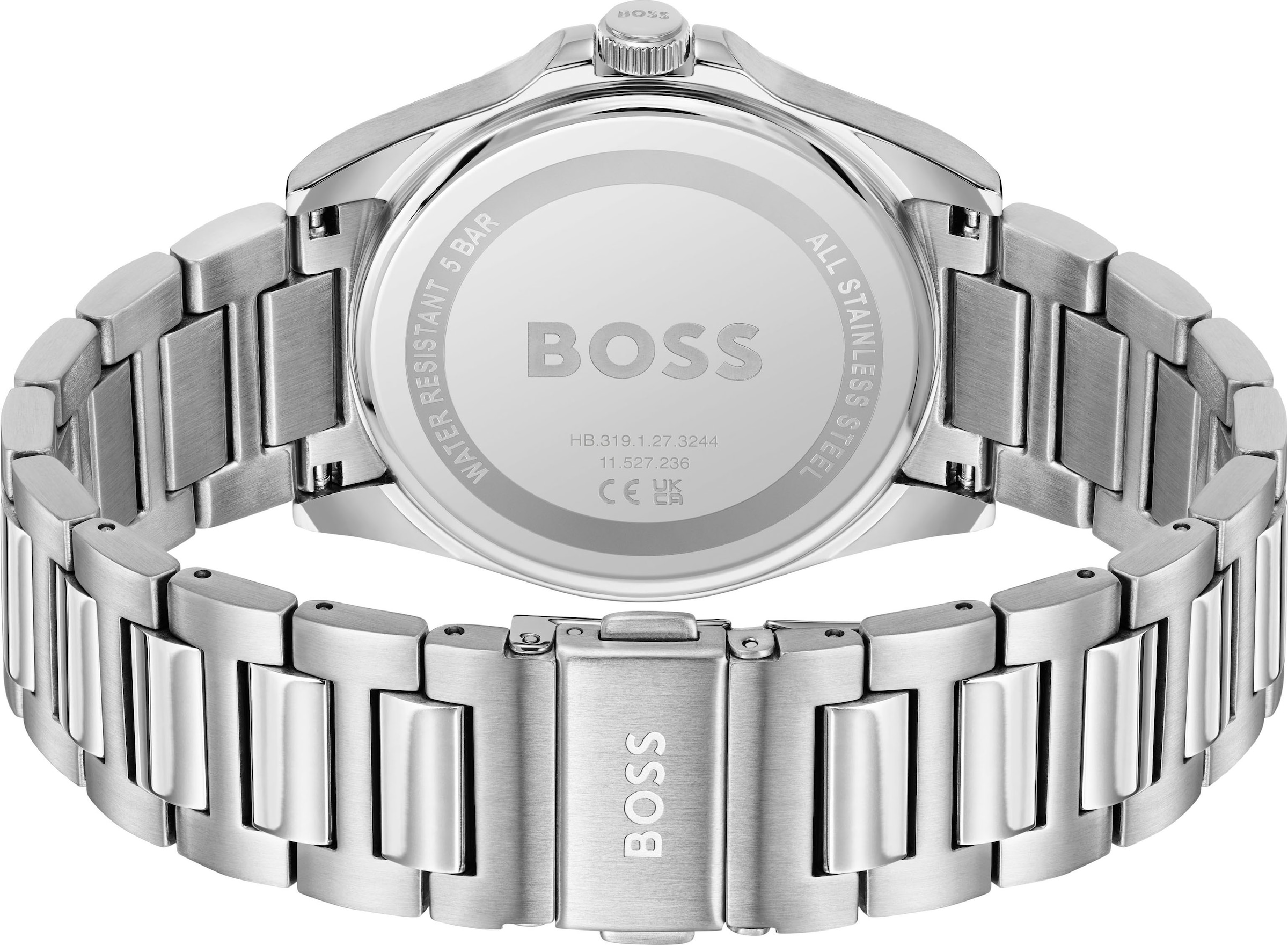 BOSS Quarzuhr »STRIKE«, Armbanduhr, Damenuhr, Herrenuhr, Edelstahlarmband, analog, Tag