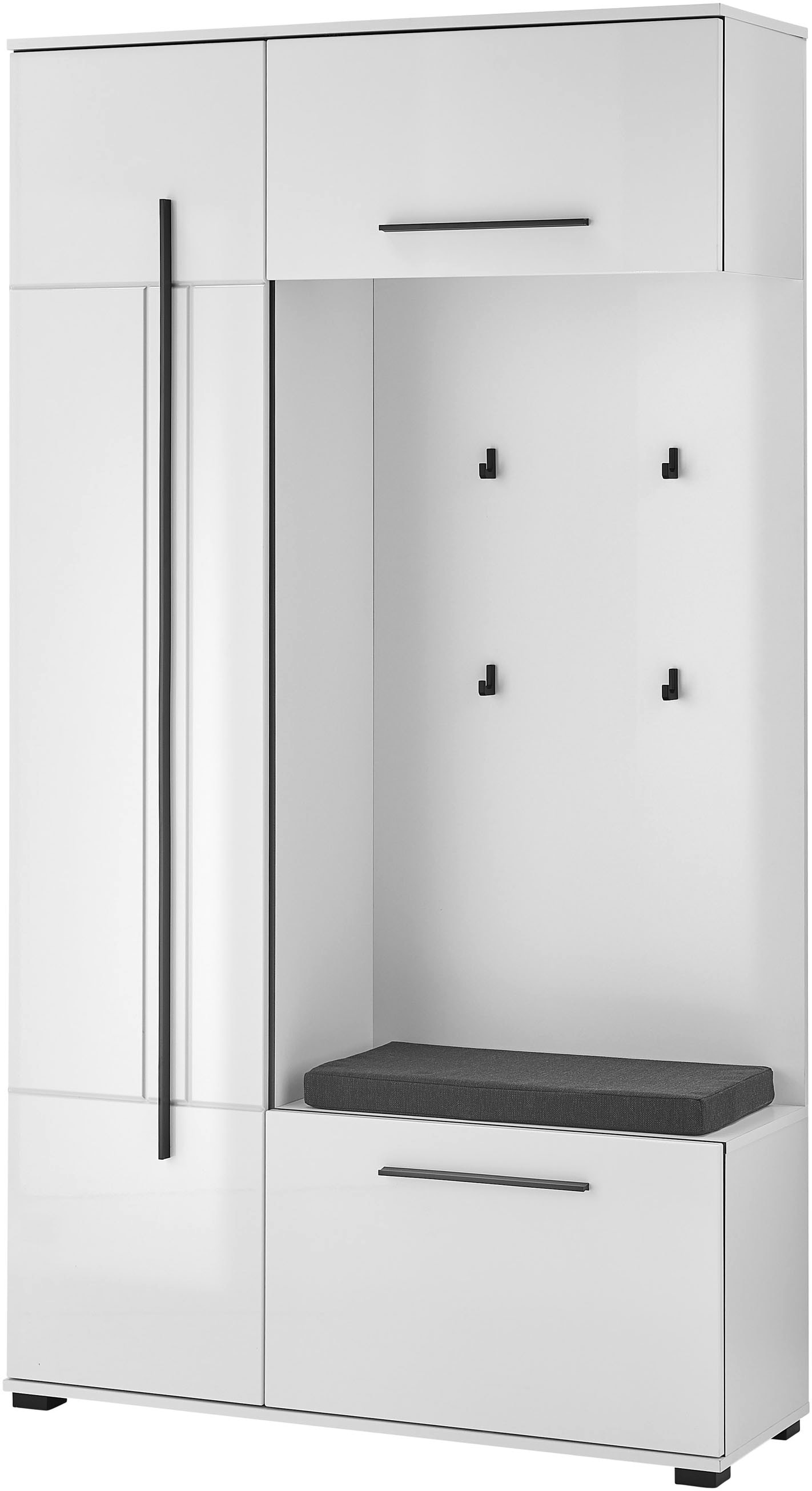 Home affaire Kompaktgarderobe "Cantara Flurgarderobe, modern, 2 Farben, 111 cm breit" 2 Stk. tlg. unterschiedliche Stauraummöglichkeiten, inkl. Sitzkissen