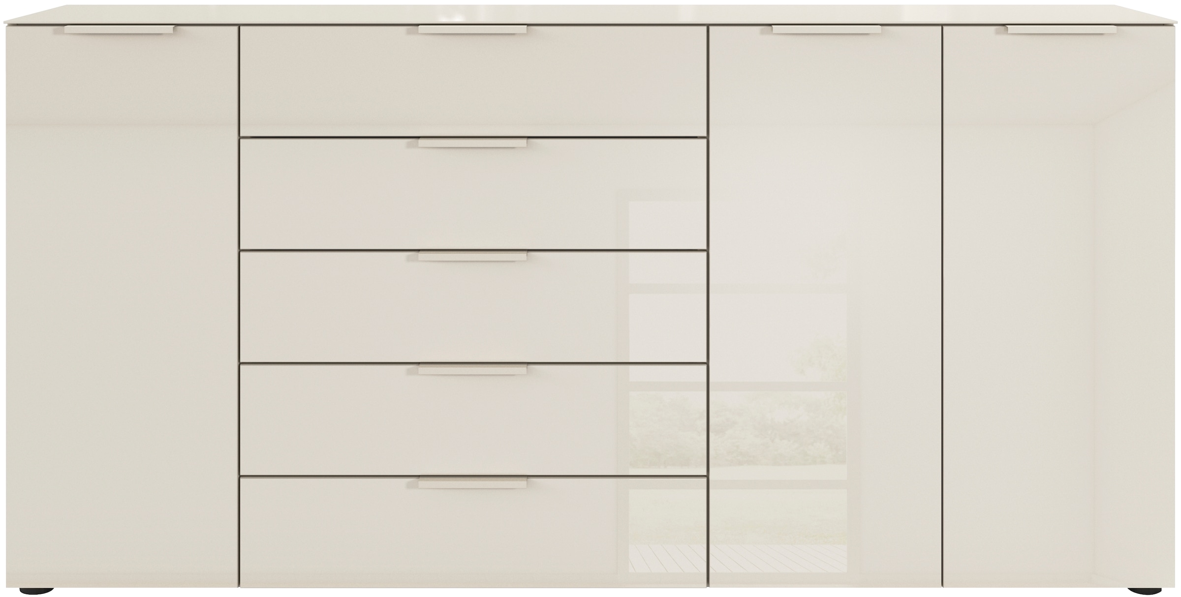 rauch Kombikommode »Kommode Türkommode Sideboard Kombikommode FLIPP mit Glasfront«, (Breite 200 cm mit 4 Einlegeböden), 3-türig, 5 Schubladen, Soft-Close-Funktion, Oberboden und Front Glas