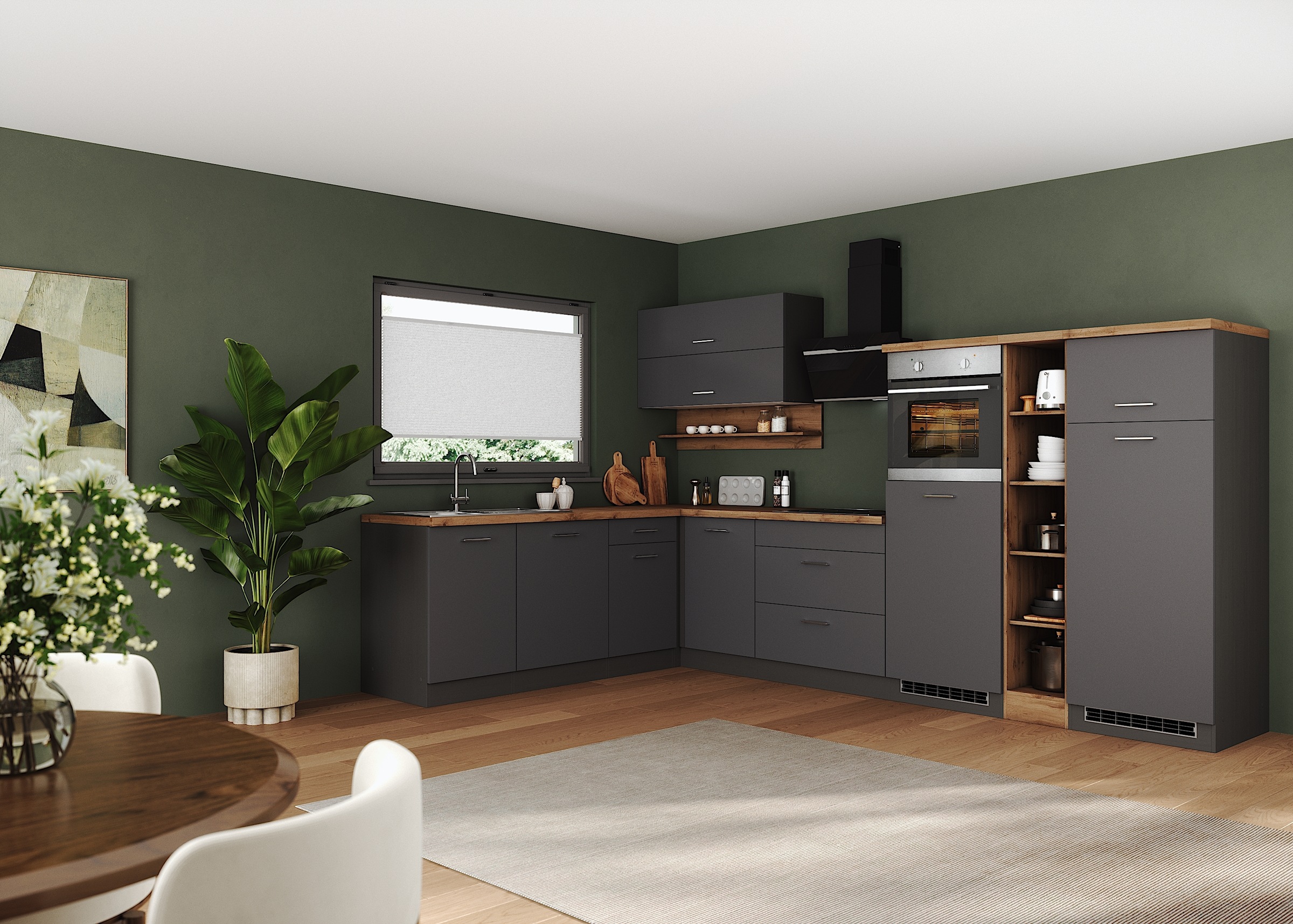 KOCHSTATION Winkelküche "KS-Milan", Stellbreite 340/220 cm, viel Stauraum, günstig online kaufen