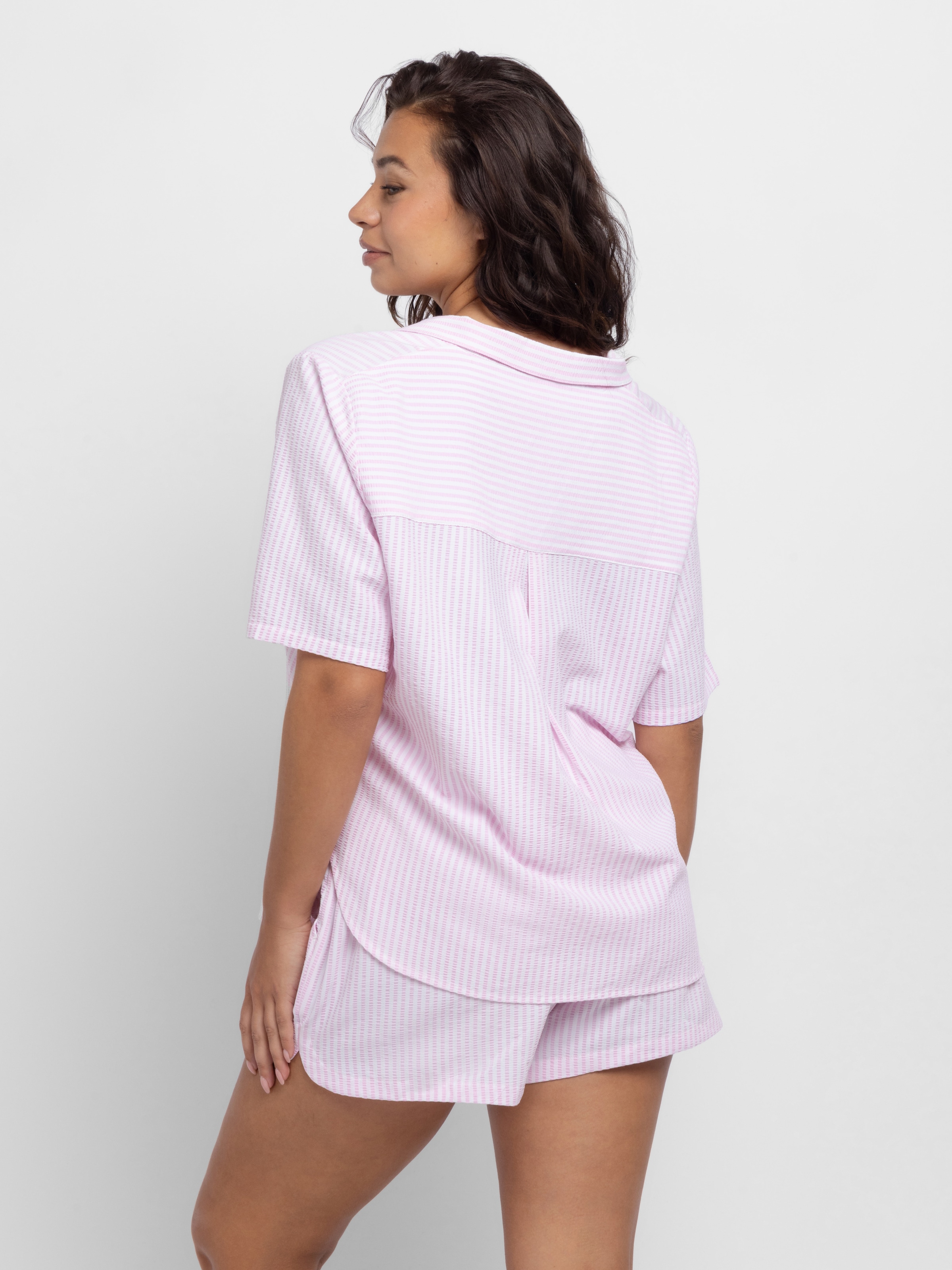 Dorina Pyjamaoberteil »Diana« V-Ausschnitt, feine Streifen, Kurzarm, weich, leicht
