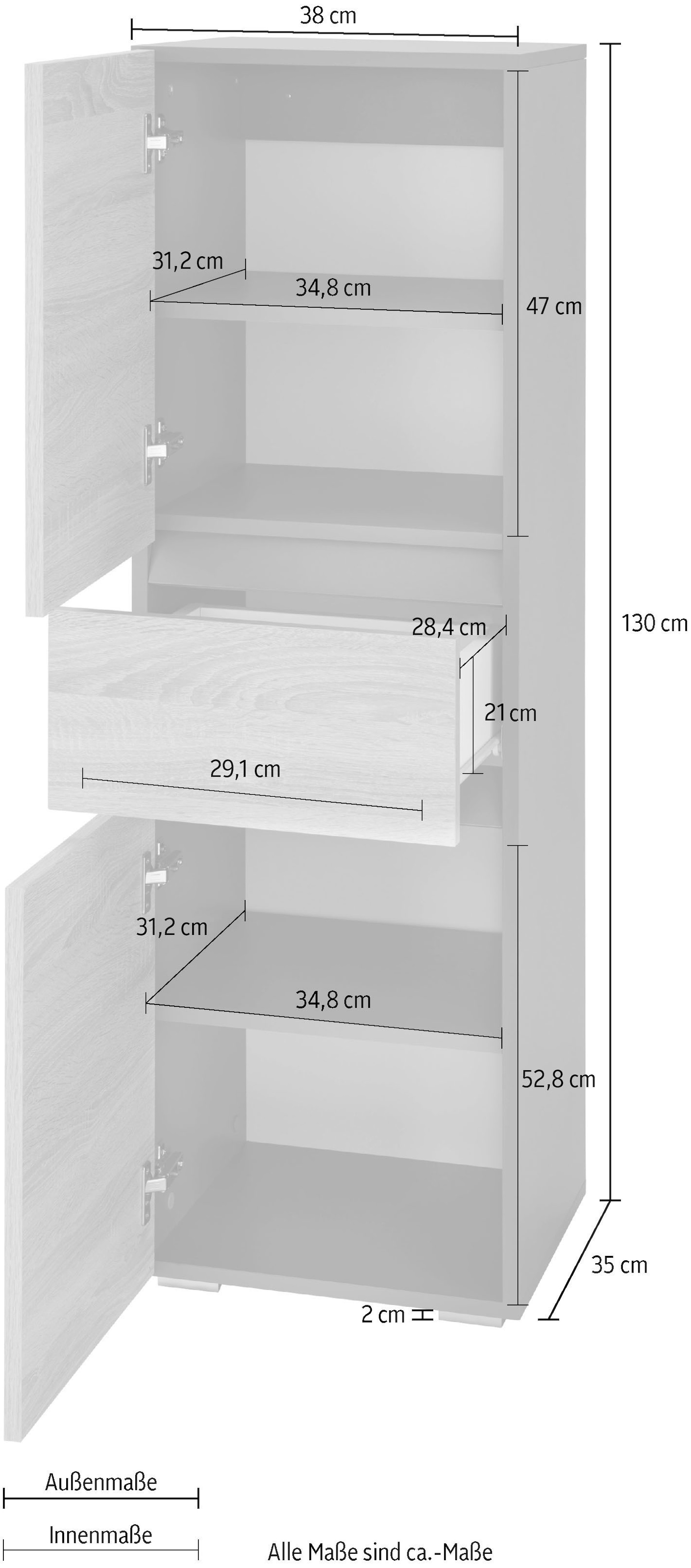Home affaire Midischrank »Wisla«, | BAUR Türen mit Höhe & kaufen 130 cm, Schubkasten