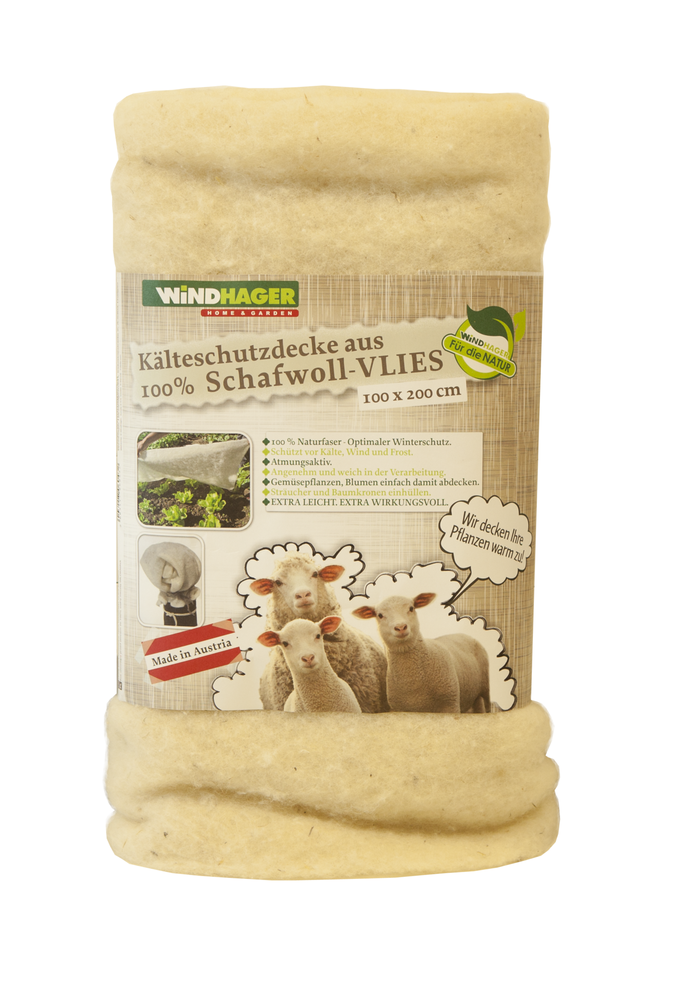 Windhager Winterschutzvlies "aus Schafswolle, Vliesdecke für Pflanzen" 1 Stk. tlg. Kälteschutz Matte gegen Wind und Frost, 2 x 1 m, 100 g/m², weiß
