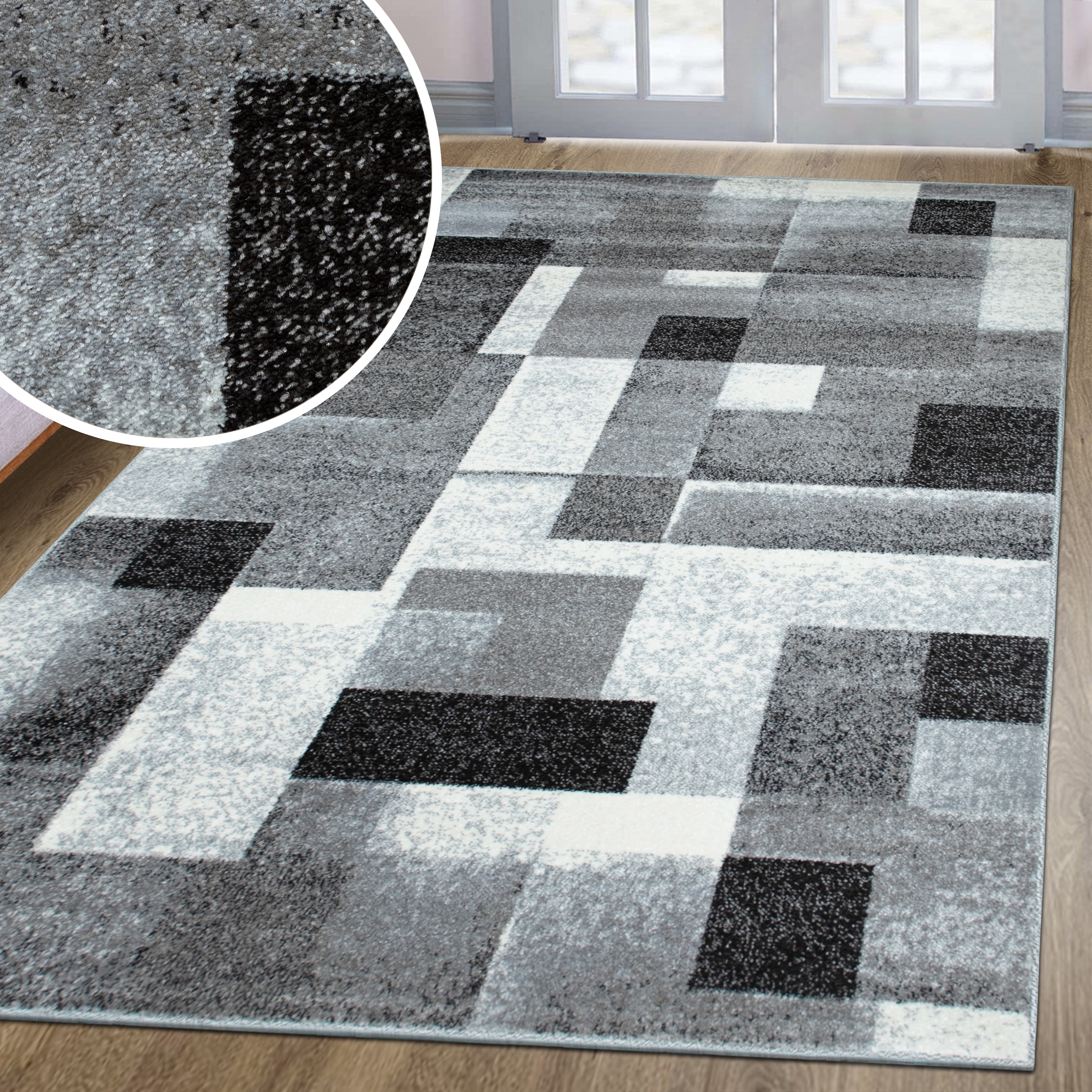 Teppich OTTO HOME "Corine" Gr. 4, grau, B:160cm H:9mm L:230cm, Obermaterial: 100% Polypropylen, Teppiche, Teppich, mit besonders weichem Flor, Kurzflor, modernes Karo-Design