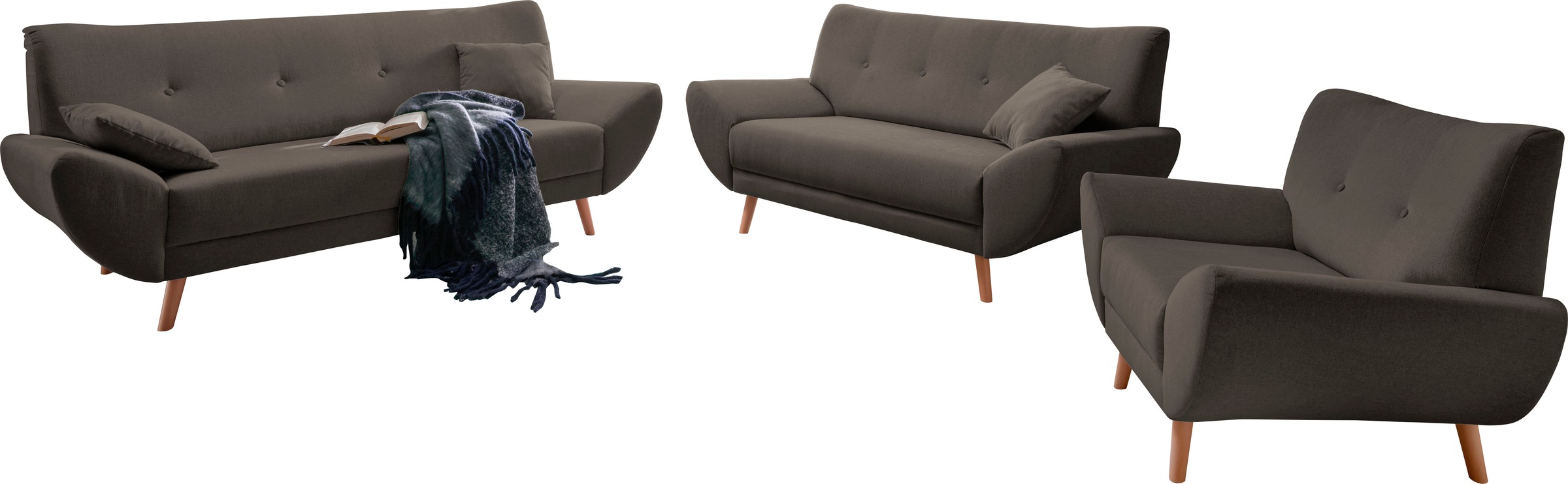 Home affaire Polstergarnitur "Basta" 3 Stk. tlg. Komfortable Wellenunterfed günstig online kaufen