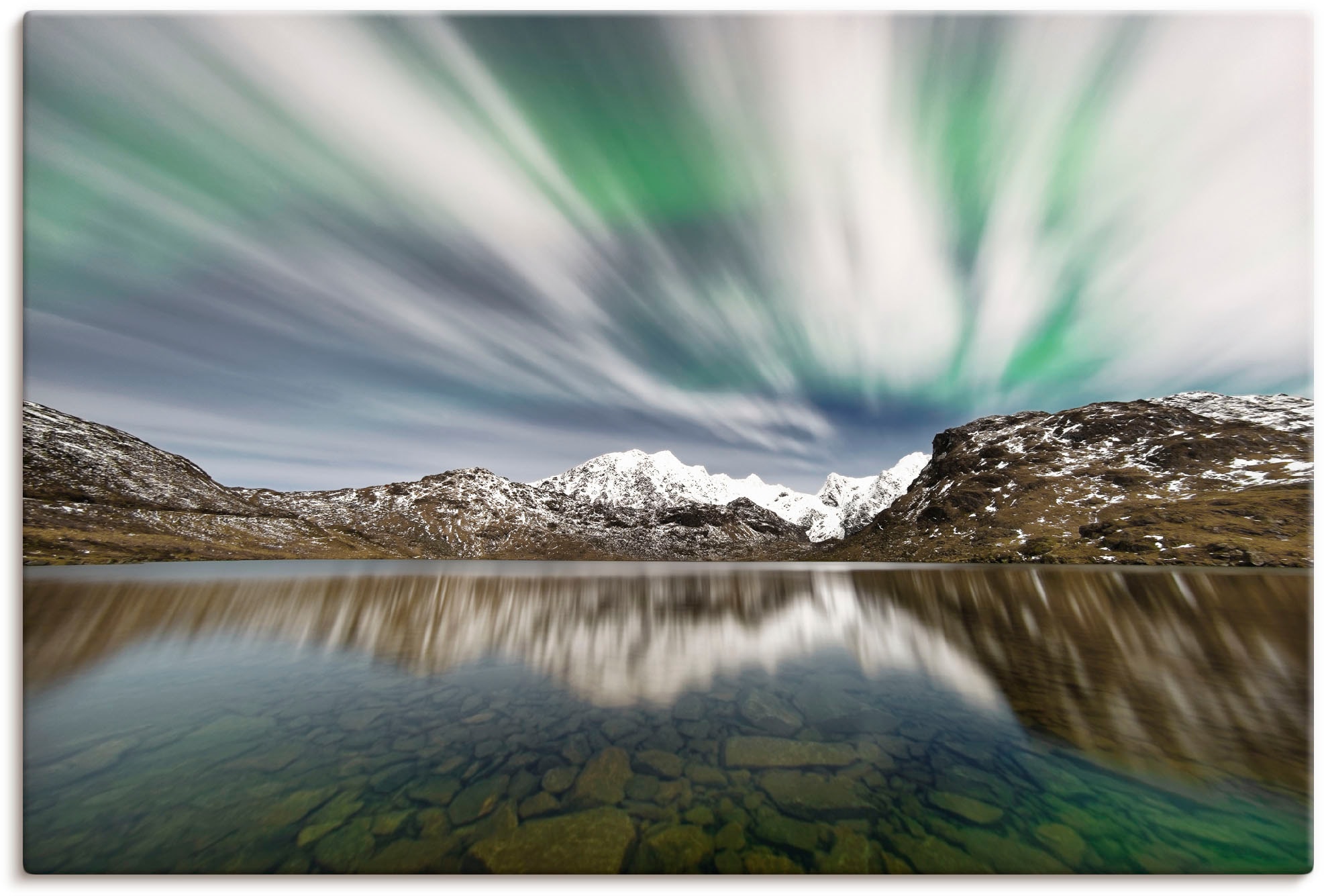 Artland Wandbild "Polarlicht über einer Bergkette", Berge & Alpenbilder, (1 günstig online kaufen