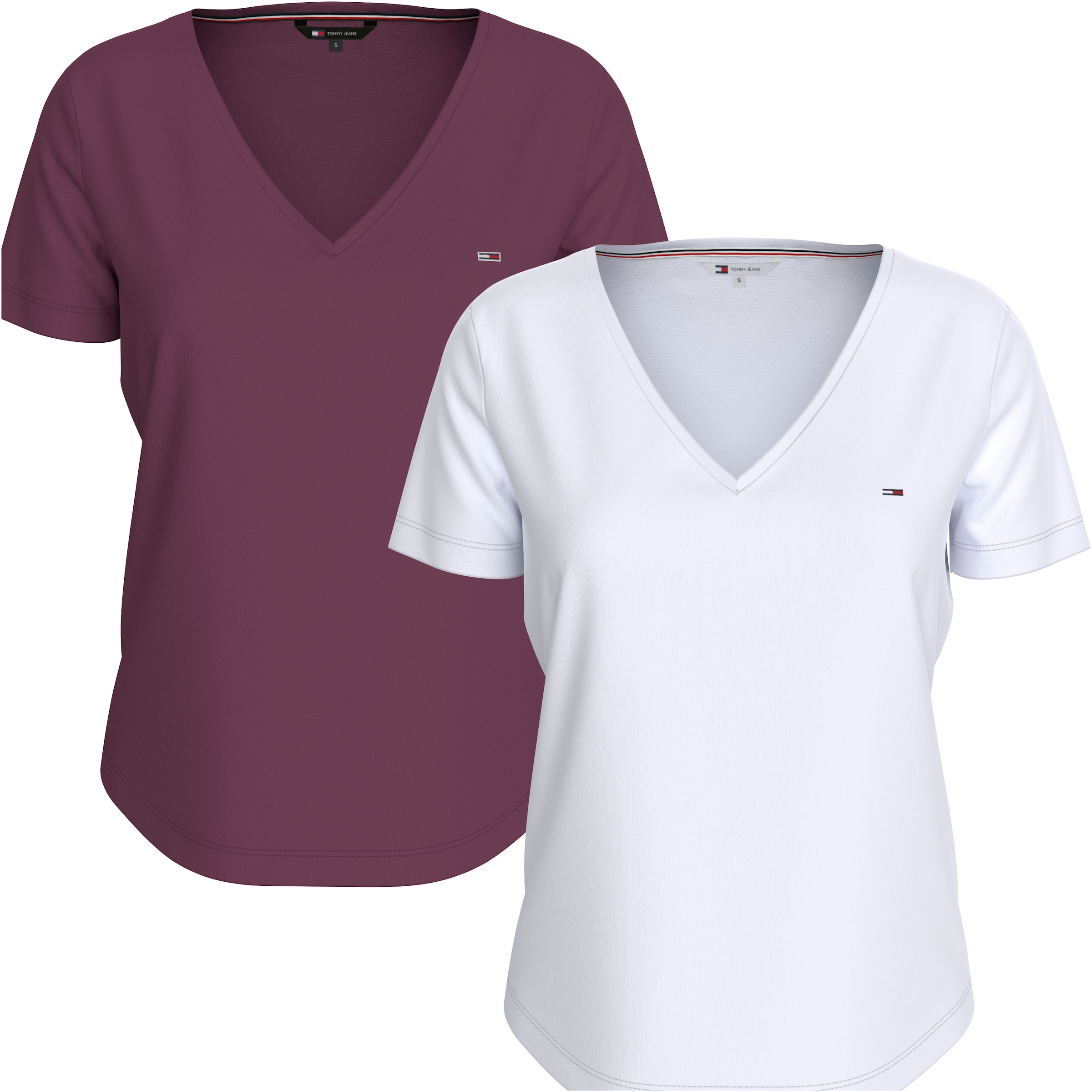 Tommy Jeans V-Shirt "TJW 2PACK SLIM SOFT V NECK TEE", in Basic Optik mit Tommy Jeans Markenlabel