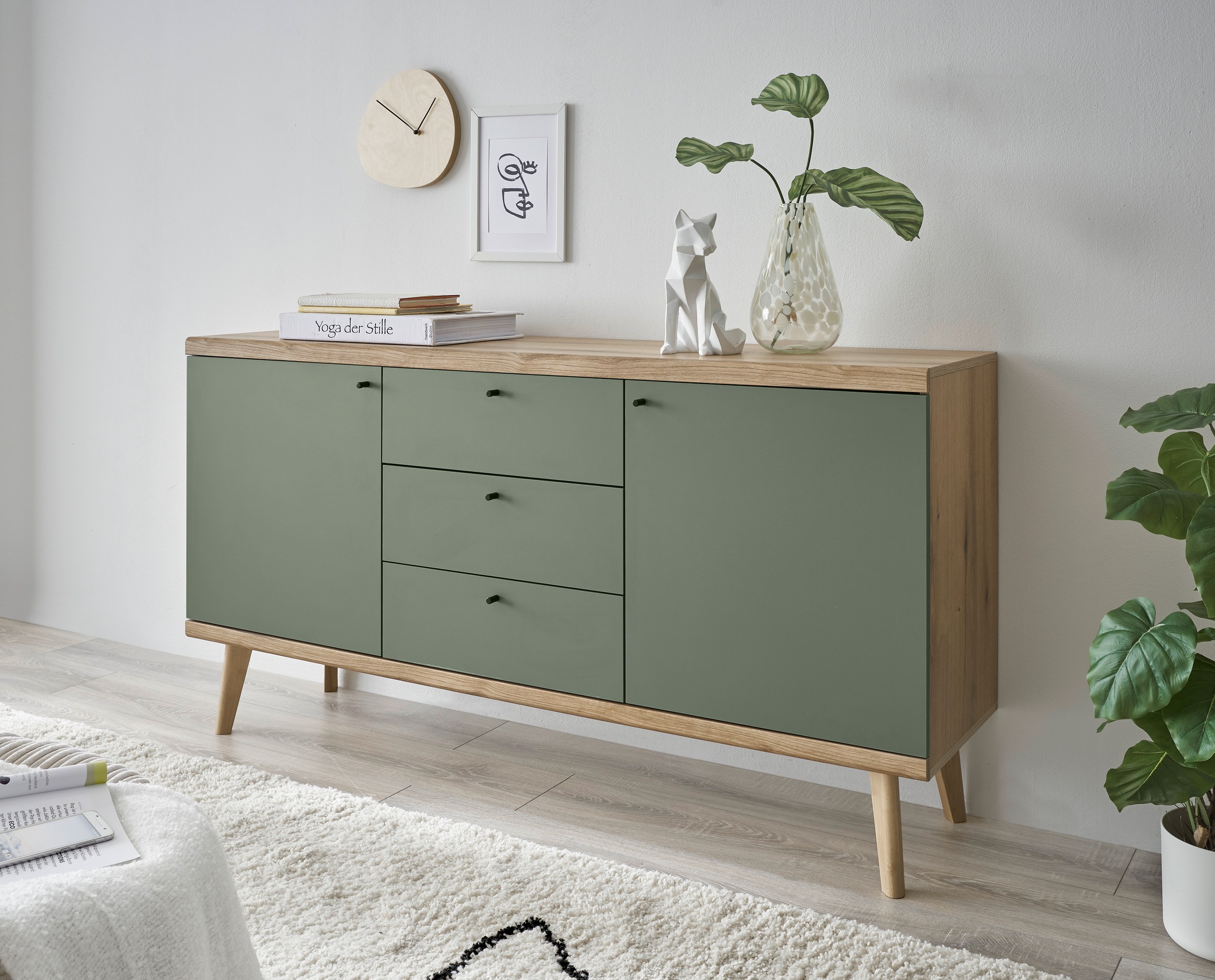 Home affaire Sideboard "MAVAS" in moderner Trendfarbe, Griffe aus Metall (S günstig online kaufen