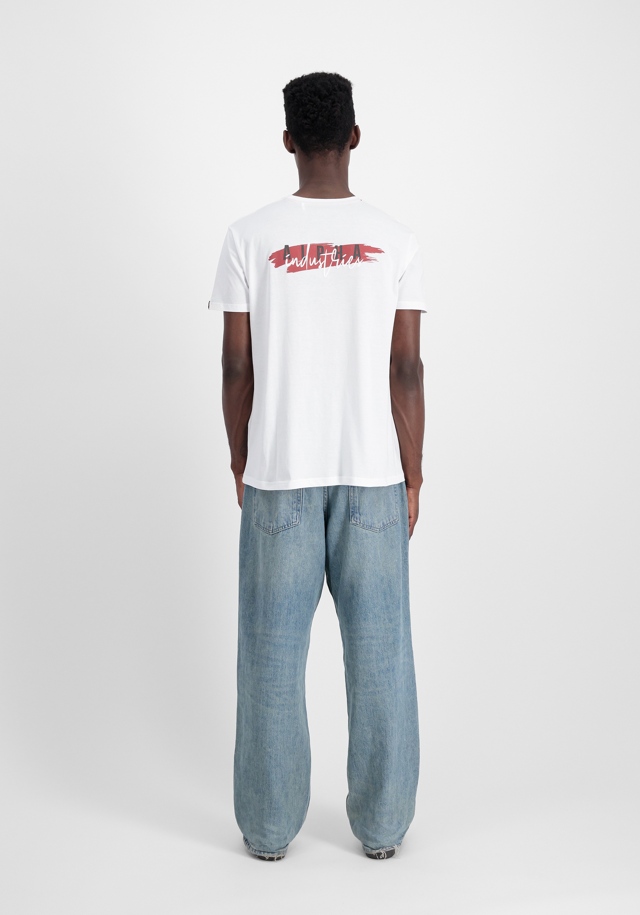 T-Shirt ALPHA INDUSTRIES "Signature Puff Print Backprint T-Shirt", Herren, Gr. XL, weiß, Obermaterial: 100% Baumwolle, Shirts T-Shirt 3
