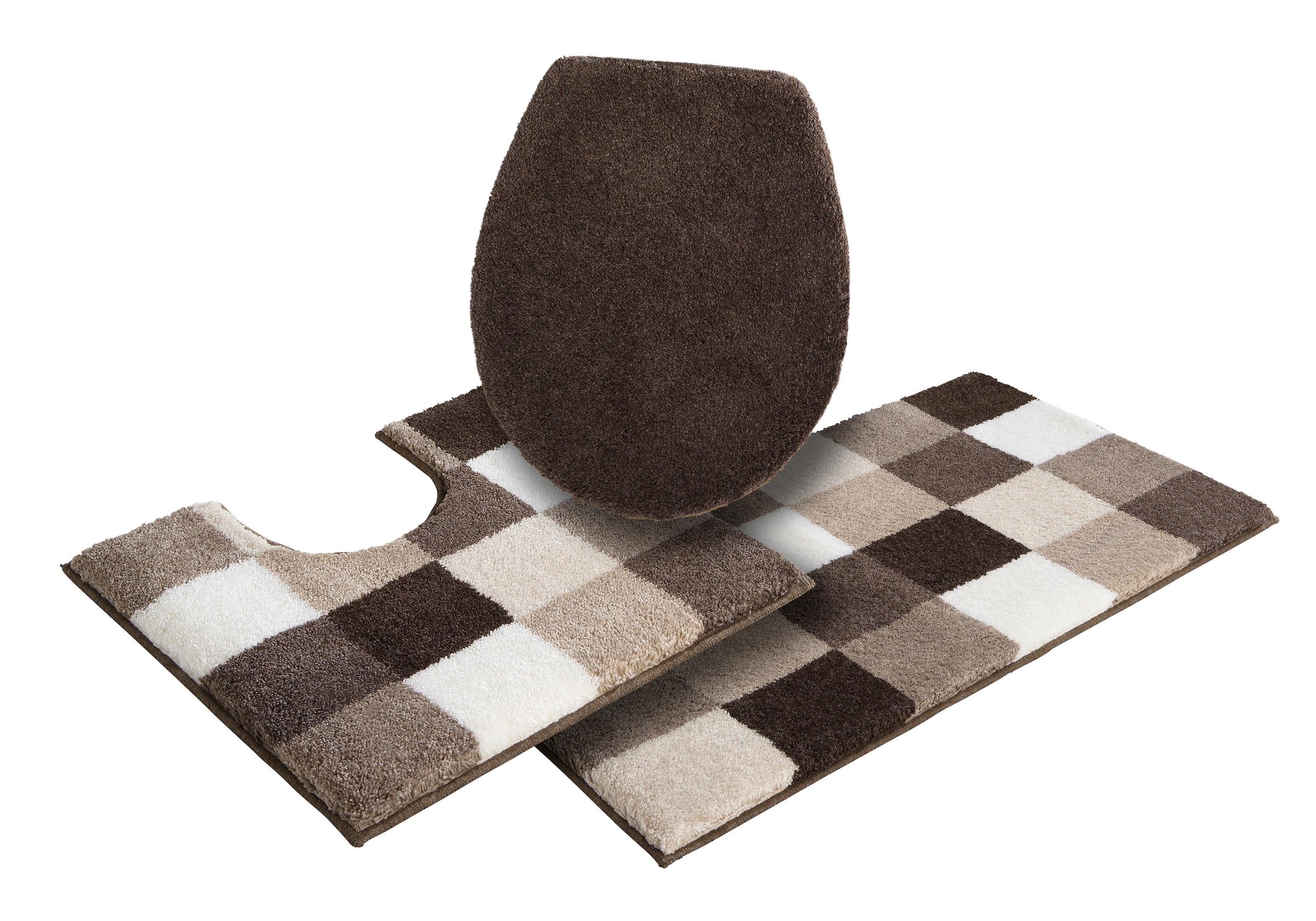 Grund Badematte "Mosaik, Badvorleger, Badezimmer Teppich, sehr weich" Höhe 20 mm rutschhemmend beschichtet fußbodenheizungsgeeignet angenehm weich, auch als 3 teiliges Set erhältlich, Made in Europe