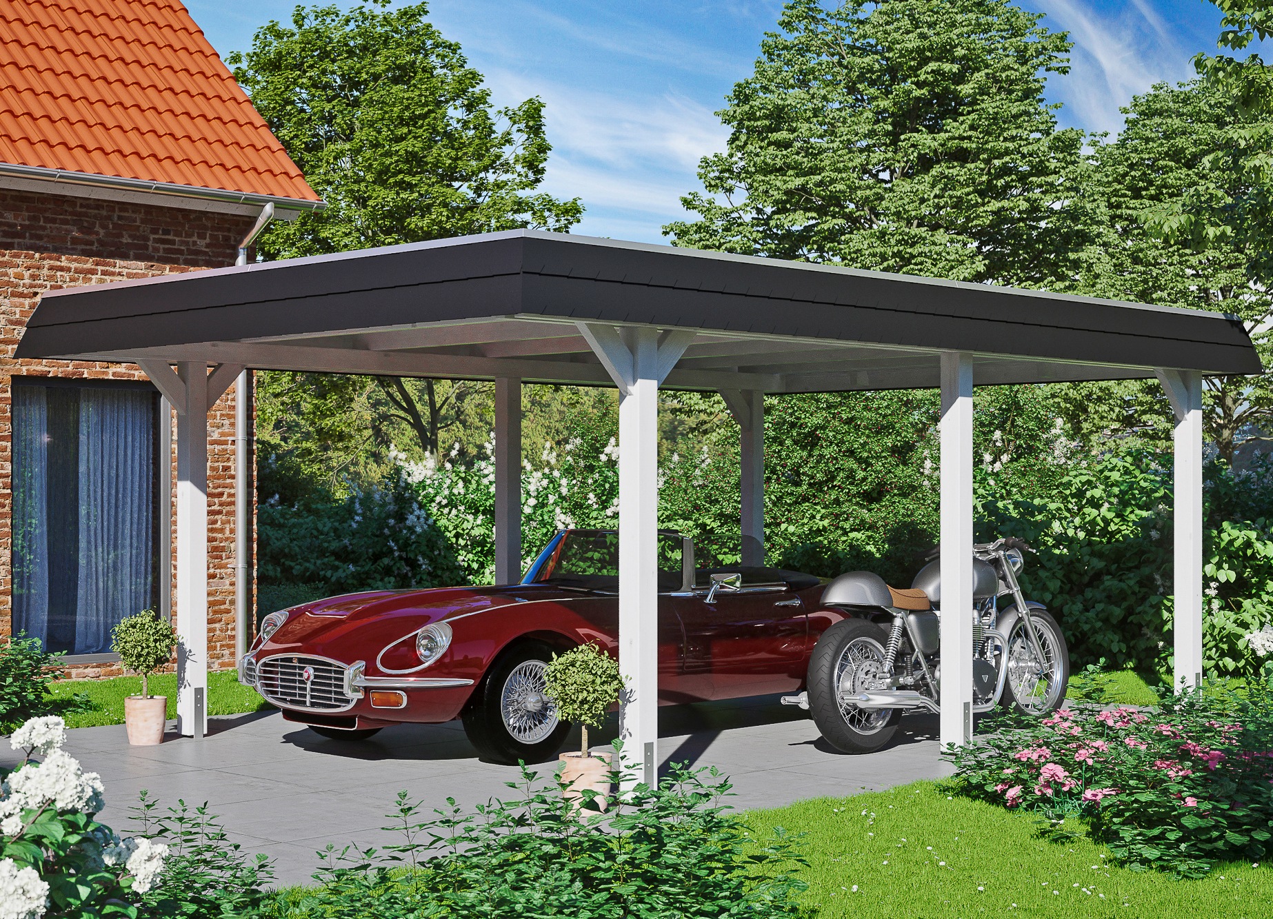 Skanholz Einzelcarport "Wendland", Leimholz-Nordisches Fichtenholz, 341 cm, weiß