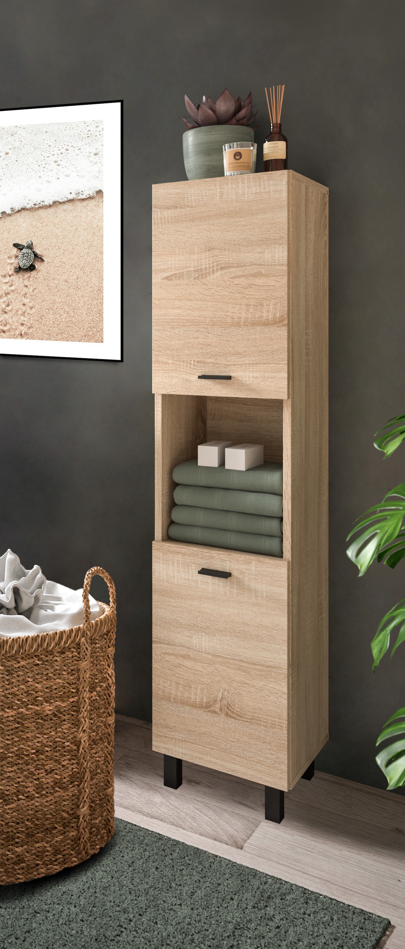 welltime Hochschrank "Tampa, Höhe 125cm, hängend oder stehend montierbar", Badschrank, Bad-Hängeschrank, Badezimmer, Bad