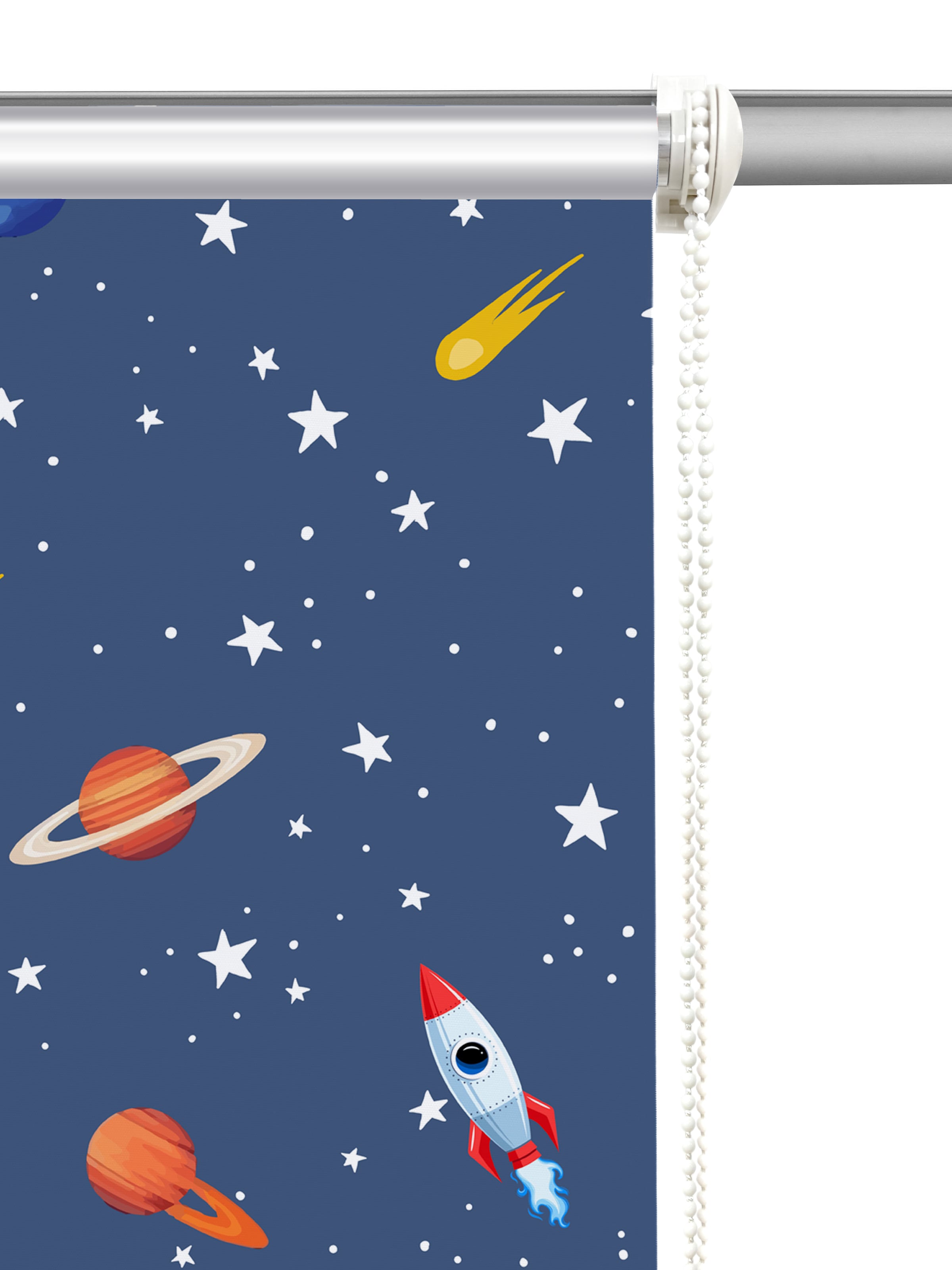 Lüttenhütt Rollo »ASTRONAUT«, verdunkelnd, Blendschutz-Sichtschutz-Verdunkelung, ohne Bohren, freihängend, Fixmaß, Klemmfix, Astronaut, Kinderrollo -NEUHEIT!
