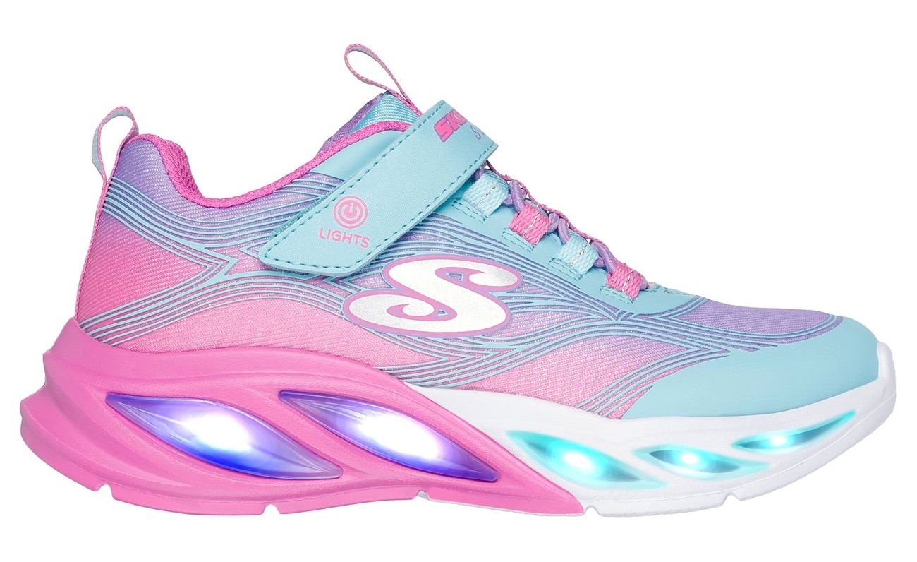 Skechers Sneaker »COSMIC GLOW LIGHTS«, Blink,-Klettschuh mit Glitzer, Größenschablone zum Download