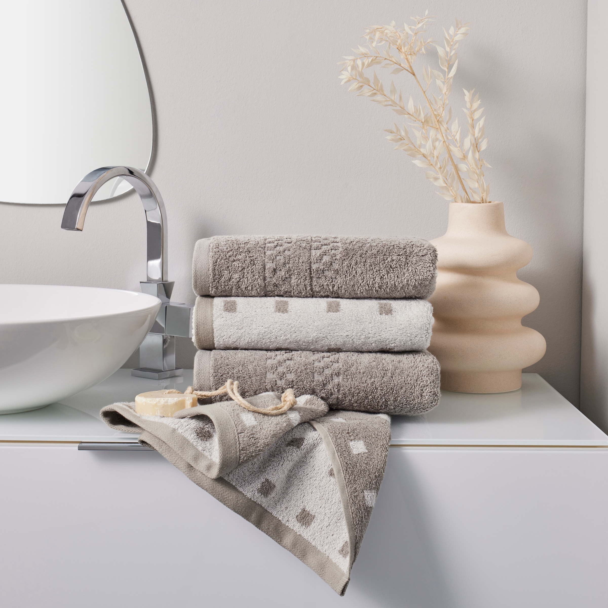 OTTO home Handtuch »Regona, Handtücher 50x100cm, als Uni-Set und mit Karomuster, 500gr/m²« Premium Handtücher mit Bordüre, Set, 100% Baumwolle, 5 Jahre Garantie