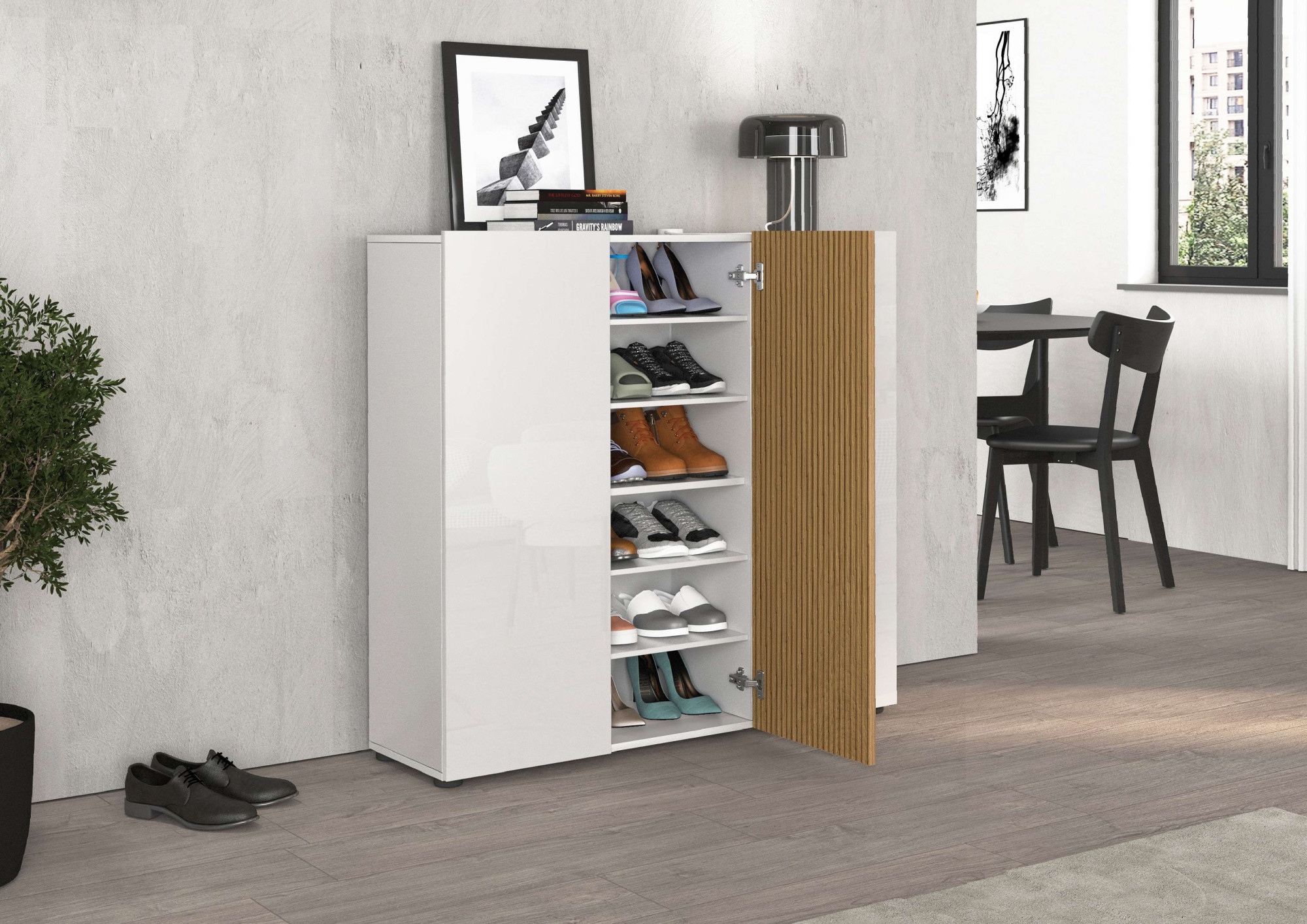 INOSIGN Schuhschrank »LADY, Schuhkommode,Schuhmöbel,Schuhablage,Schuhregal«, mit 10 Einlegeböden, 12 Fächer, Tür mit Rillenoptik, ca.24 paar Schuhe