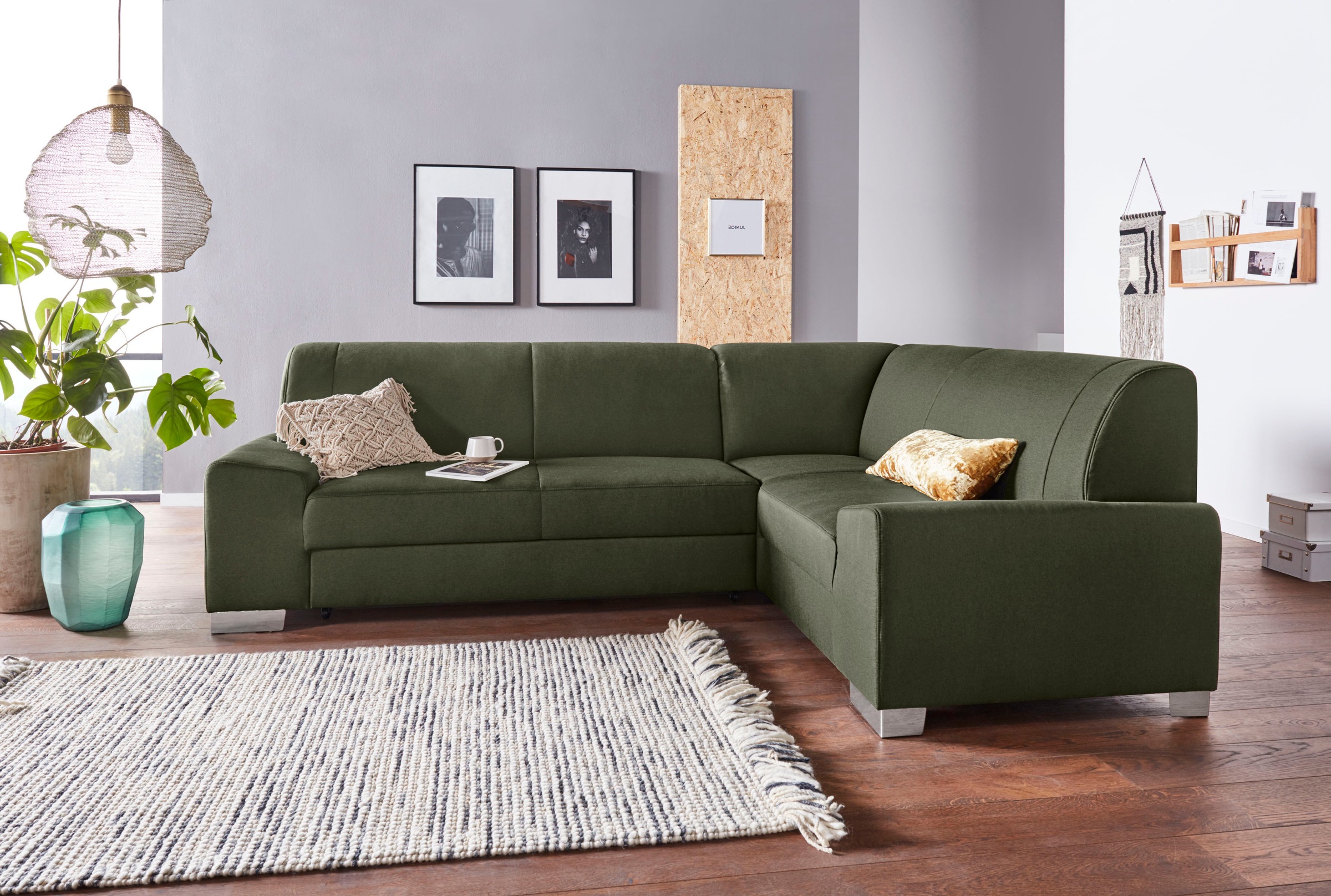 DOMO collection Ecksofa »Anzio in kubischer Formensprache, flache Armlehnen, L-Form«, Wahlweise mit Bettfunktion und Federkern für hohen Sitzkomfort