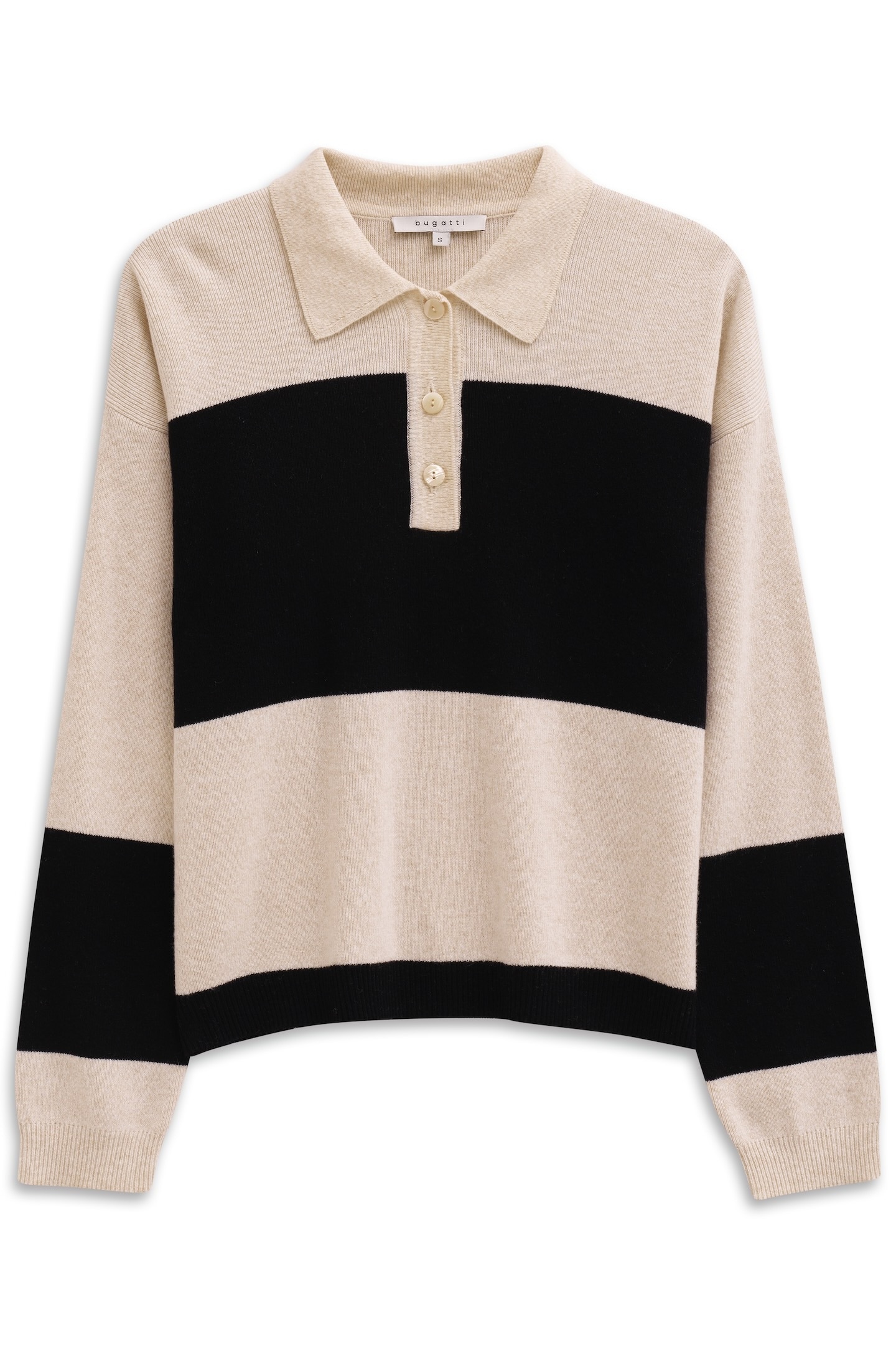 bugatti Polokragenpullover »gestreift«, aus einem Kaschmir-Mix mit Knopfleiste