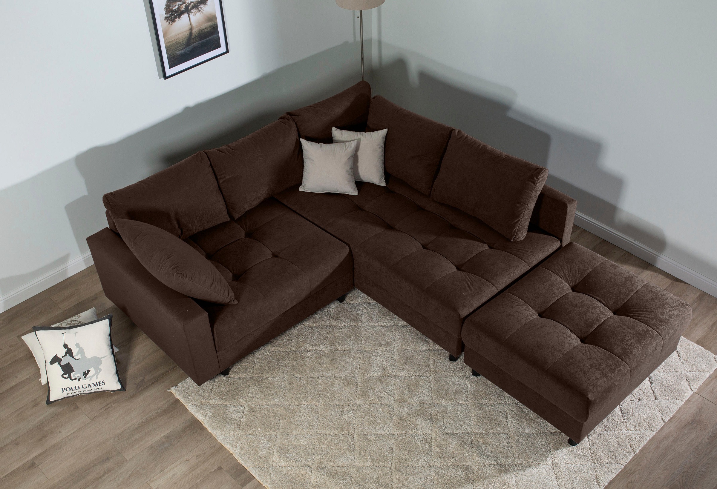 Home affaire Ecksofa »Toni L-Form, B: 215 cm«, mit Hocker & 2 Zierkissen, Federkern