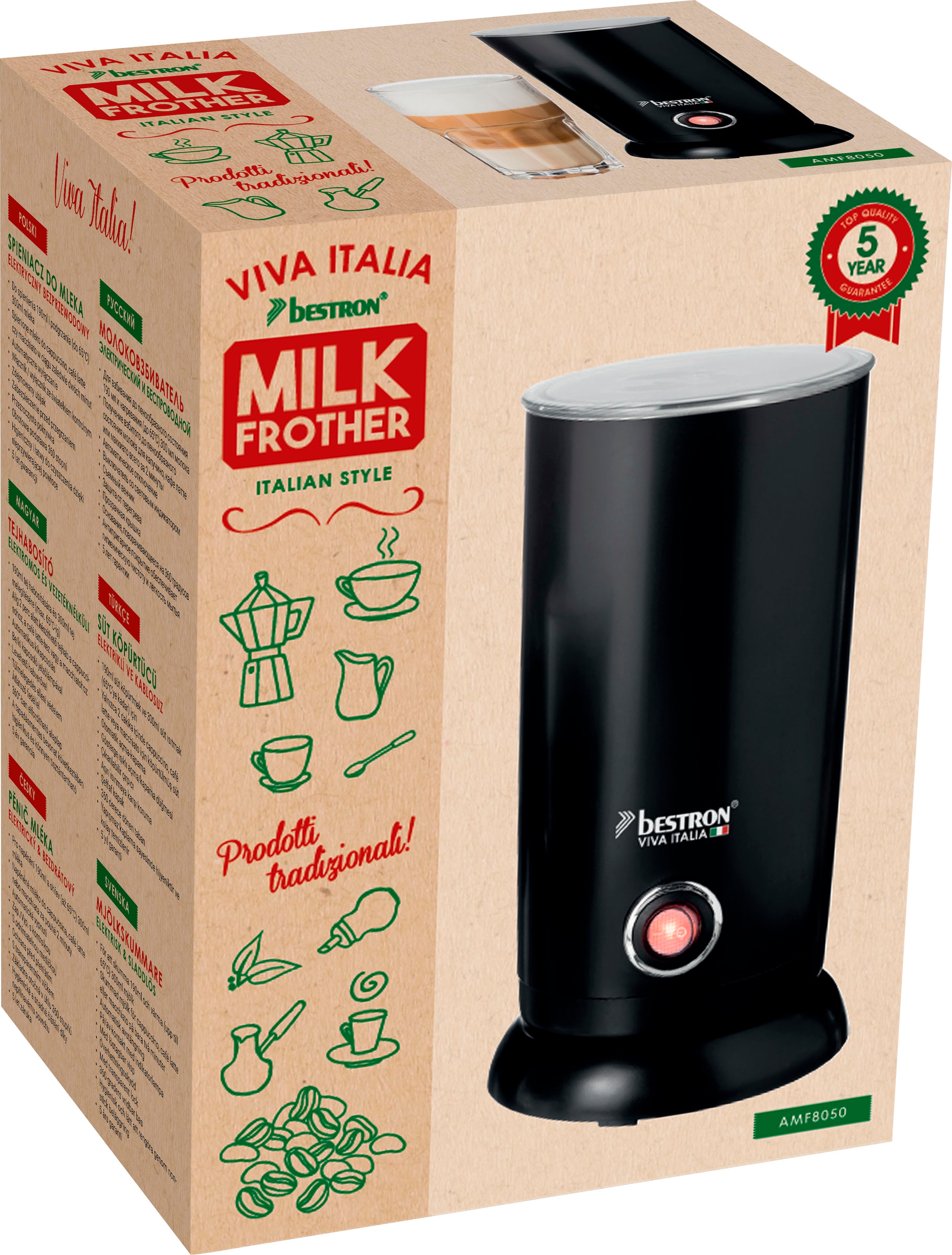 bestron Milchaufschäumer »Viva Italia«, 550 W, Kabellos, 300 ml, Farbe: Schwarz