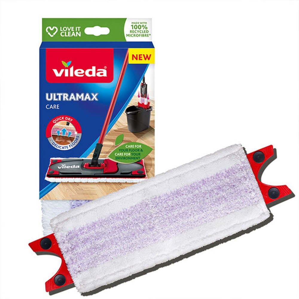 VILEDA Wischbezug "Vileda ULTRAMAX Care Ersatzbezug", B:14cm H:27,5mm T:2,5cm, weiß, Putztücher, aus 100% recycelten Mikrofasern