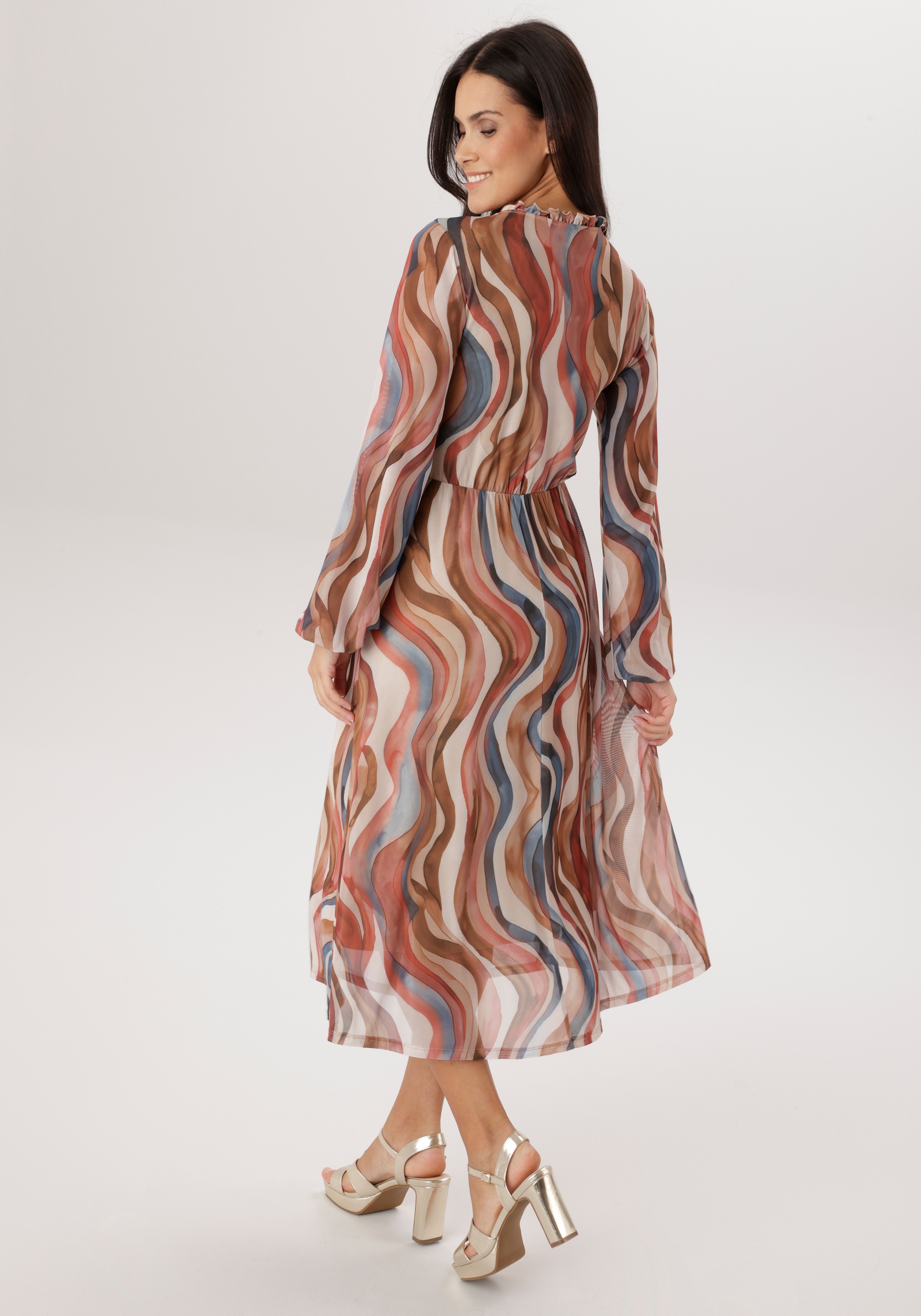 Aniston SELECTED Midikleid V-Ausschnitt mit Rüschen und Bindebändern - NEUE günstig online kaufen