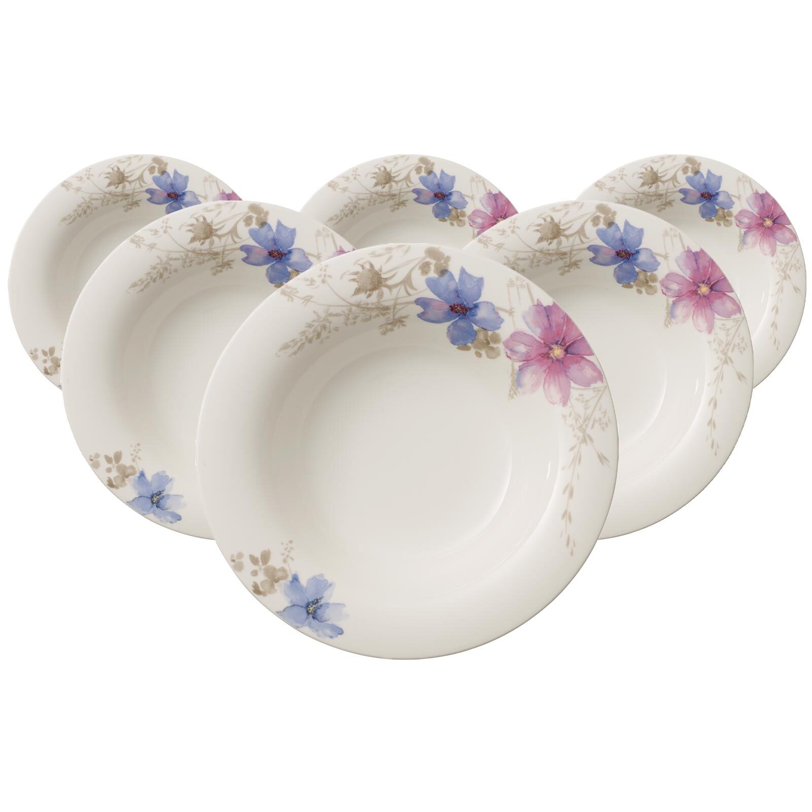 Villeroy & Boch Suppenteller "Suppenteller Mariefleur Gris Basic ø 23,1 cm 6er Set bunt"