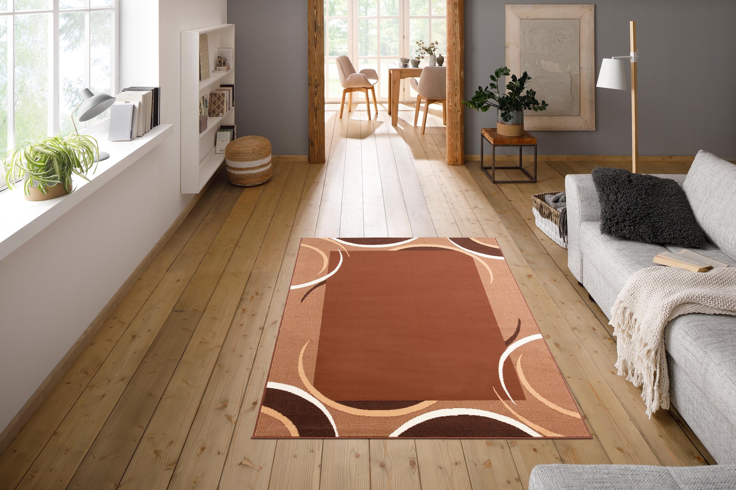 my home Teppich »Noah«, rechteckig, 7 mm Höhe, weiche Haptik, Teppich mit Bordüre, Kurzflor, verspieltes Design