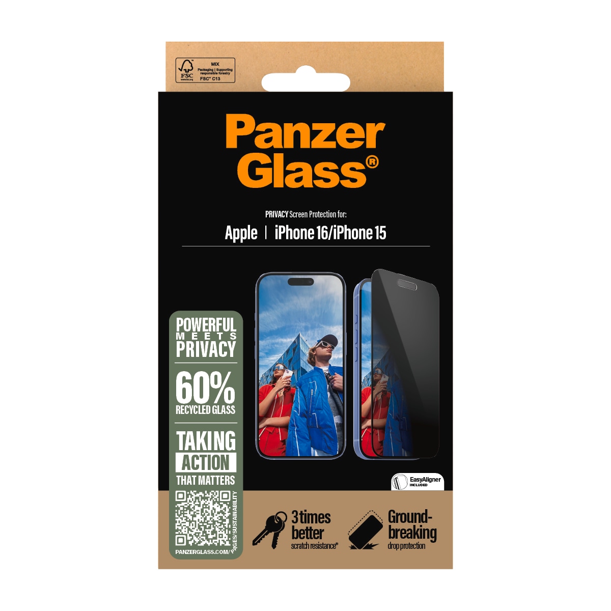 PanzerGlass Displayschutzglas »Privacy Screen Protection«, für Apple iPhone 16-Apple iPhone 15, Displayschutzfolie, Schutzfolie, Bildschirmschutz, kratz- & stoßfest