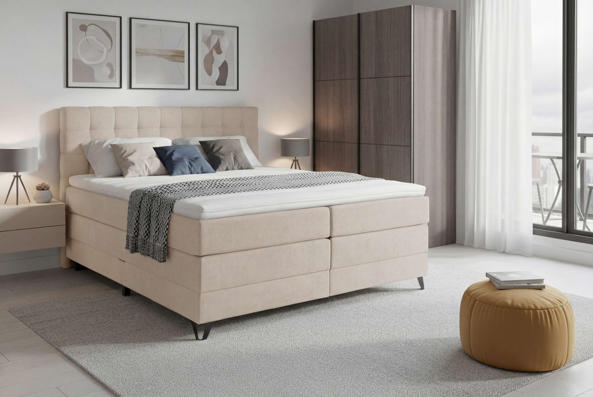 Home affaire Boxspringbett "Ilona, Doppelbett, Polsterbett, Federkernbett, Komforbett, 160, 180 cm" inkl. Topper, zwei Bettkästen, Taschen-Federkernmatratze, Härtegrad 3
