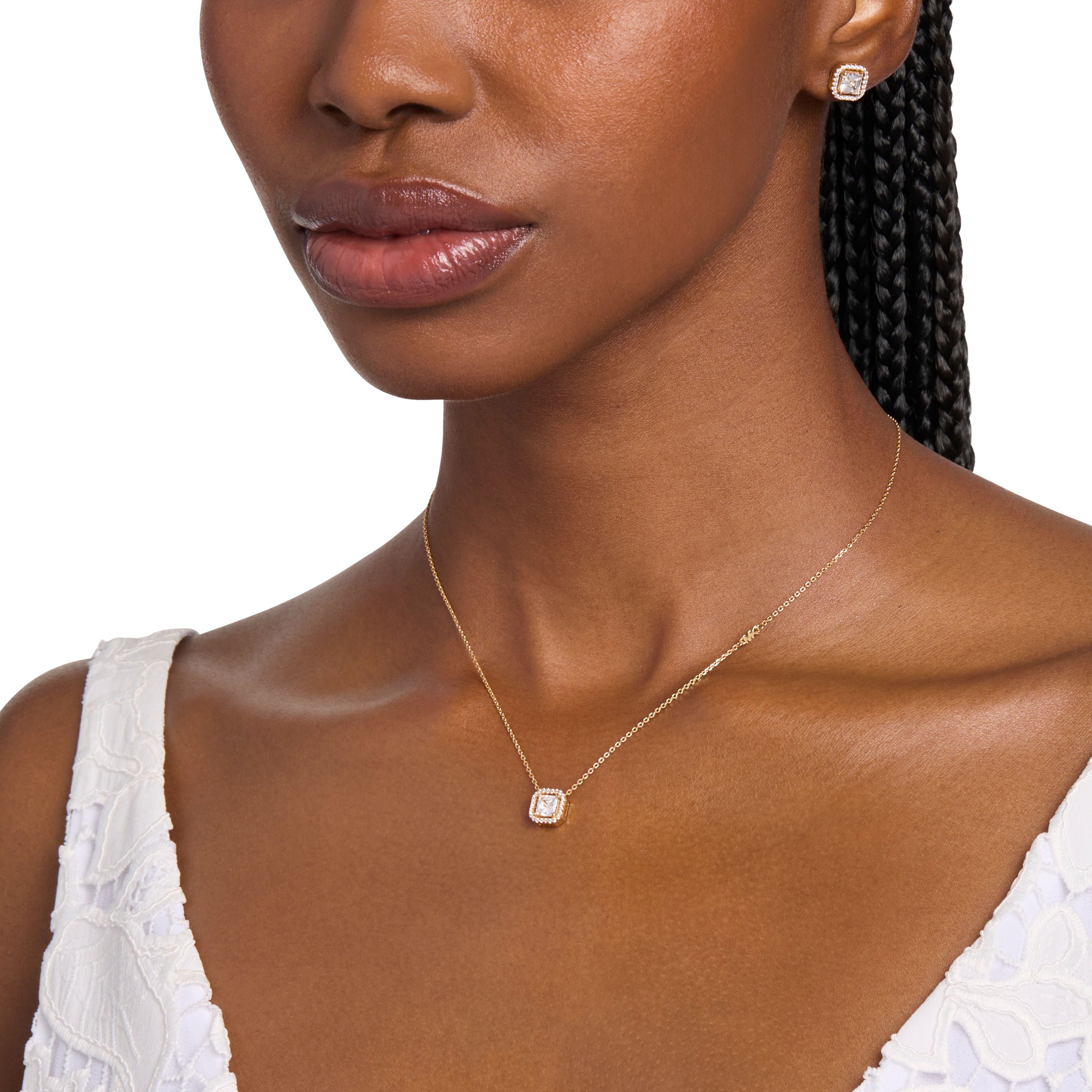 Kette mit Anhänger MICHAEL KORS "Schmuck Geschenk Silber 925 PREMIUM", gelbgoldfarben, kristallweiß, Halsketten, Damen, Silber 925 (Sterlingsilber), L: 45 B: 1mm, mit Zirkonia (synth.), B:1mm 3