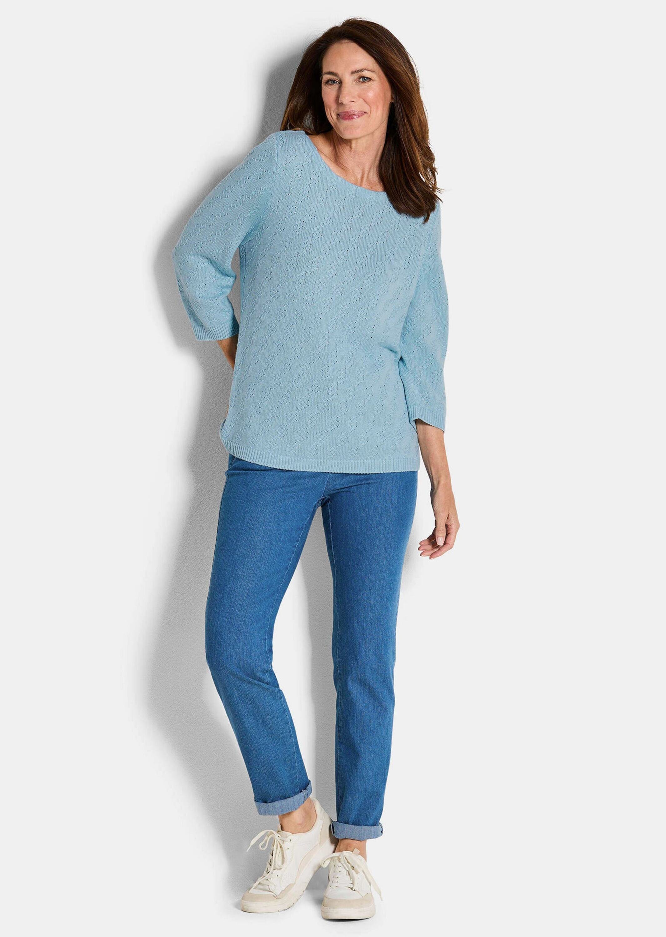 GOLDNER Rundhalspullover "Halbarm Baumwollpullover mit Struktur" 3/4-Ärmel günstig online kaufen