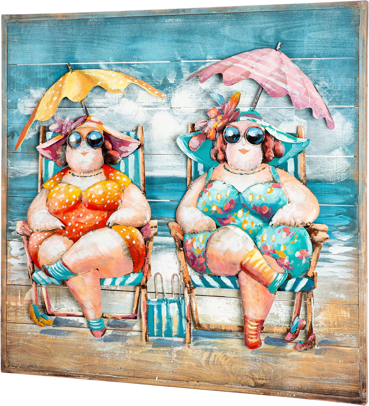 GILDE Metallbild »Bild quadratisch Sun Ladies  mehrfarbig« Strandbilder 1 Stk. tlg. Strandfrauen Sommerfeeling Sonnenhut Urlaubsmotiv Lifestyle-Deko