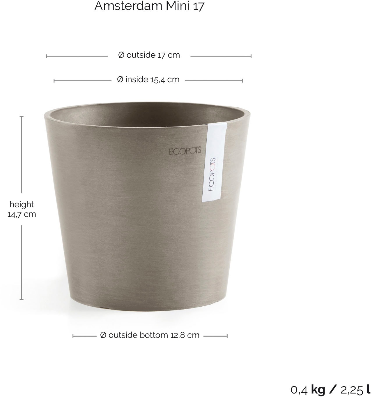 ECOPOTS Blumentopf »Amsterdam Mini 17 Taupe« für den Innenbereich
