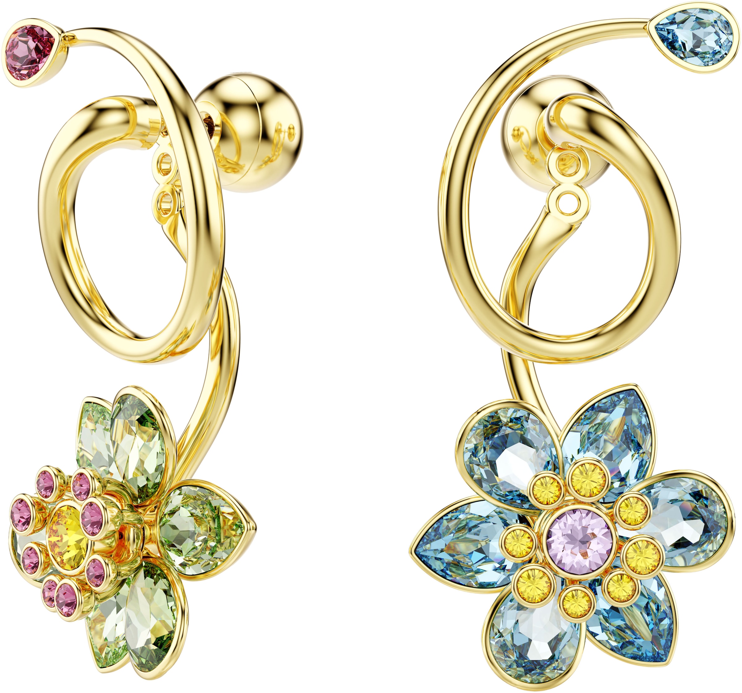 Paar Ohrstecker SWAROVSKI "Schmuck Geschenk Idyllia Drop-Ohrhänger Blume", gold (gelbgoldfarben, metallfarben, blau, grün, gelb, lila, rosa,, blau, grün, gelb, lila, rosa,), Ohrringe, Damen, Metall, mit Swarovski Kristall 9