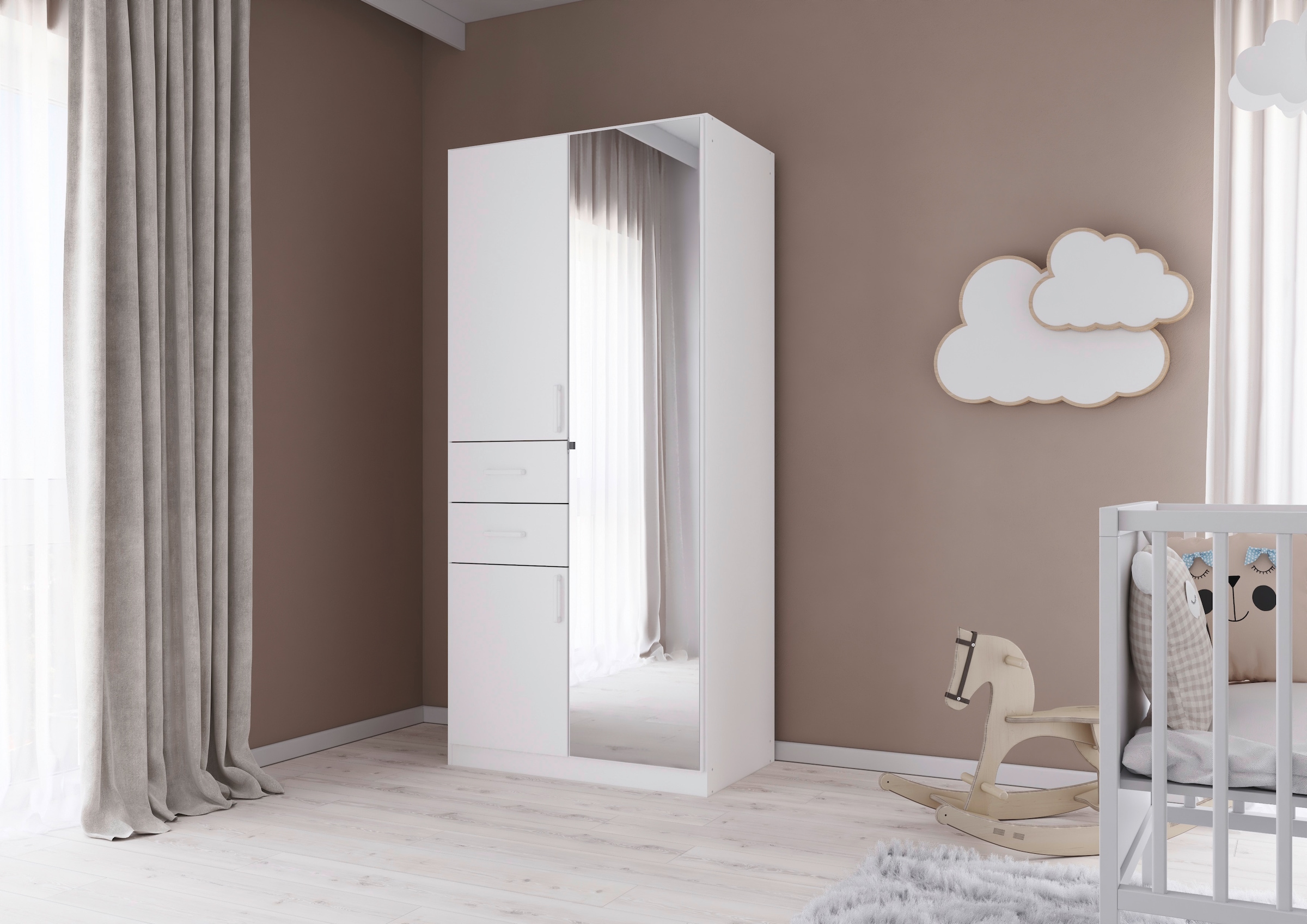 rauch Drehtürenschrank »Maika« mit Spiegel, 2 Schubladen, in verschiedenen Breiten, Höhen und Farben