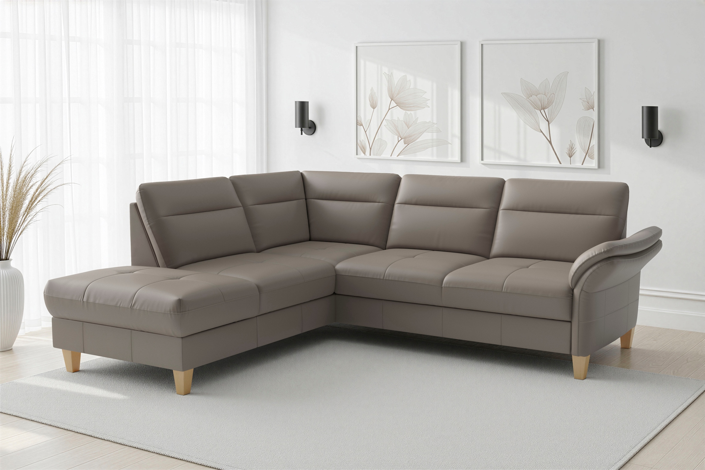 sit&more Ecksofa "Pamela L-Form, B: 218 cm, optional Schlaffunktion & Bettkasten, Leder" optional Armteilverstellung, Schlaffunktion & Bettkasten