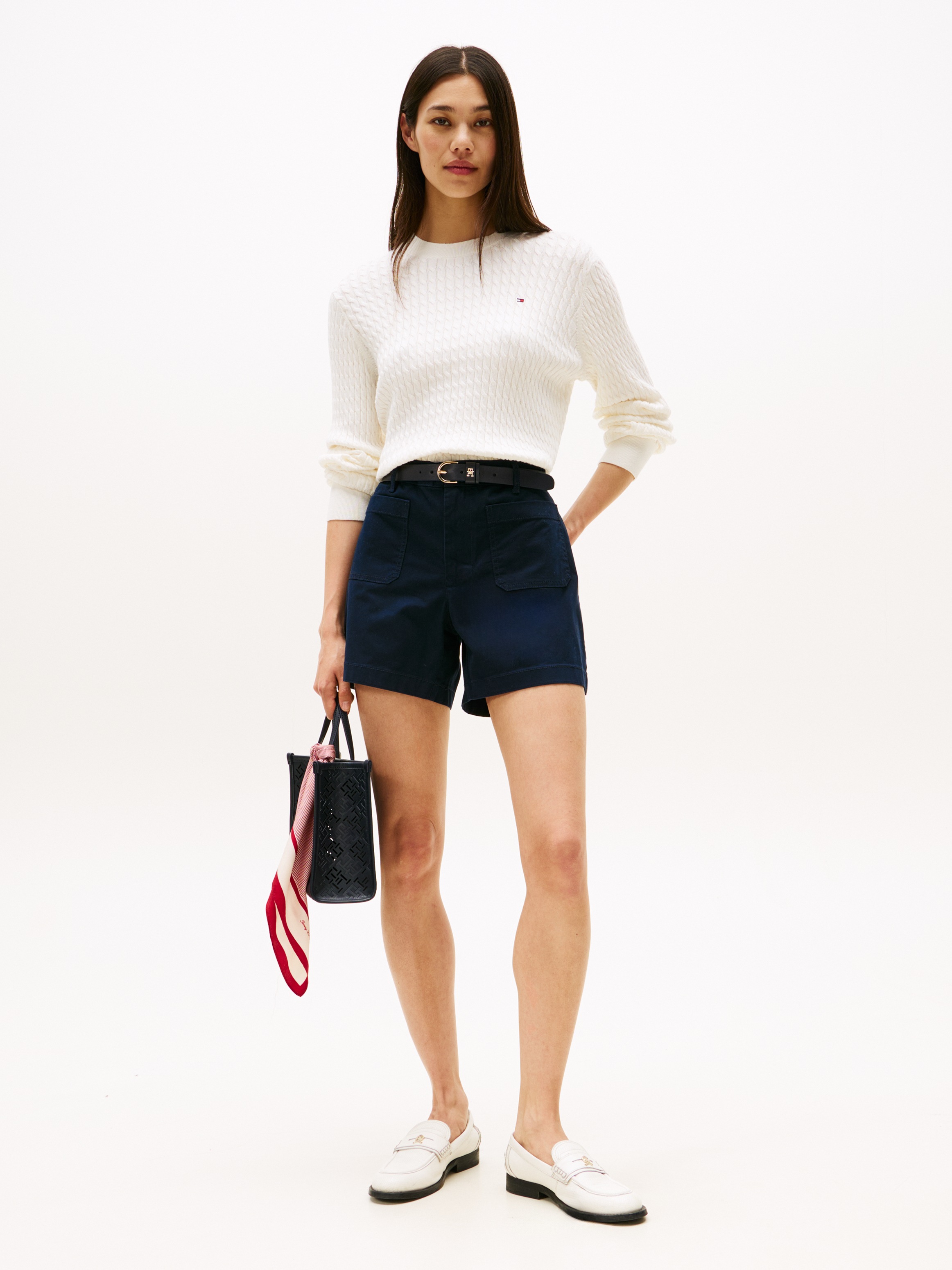 Tommy Hilfiger Rundhalspullover »CO CABLE C-NK LS SWEATER«, mit Zopfmuster