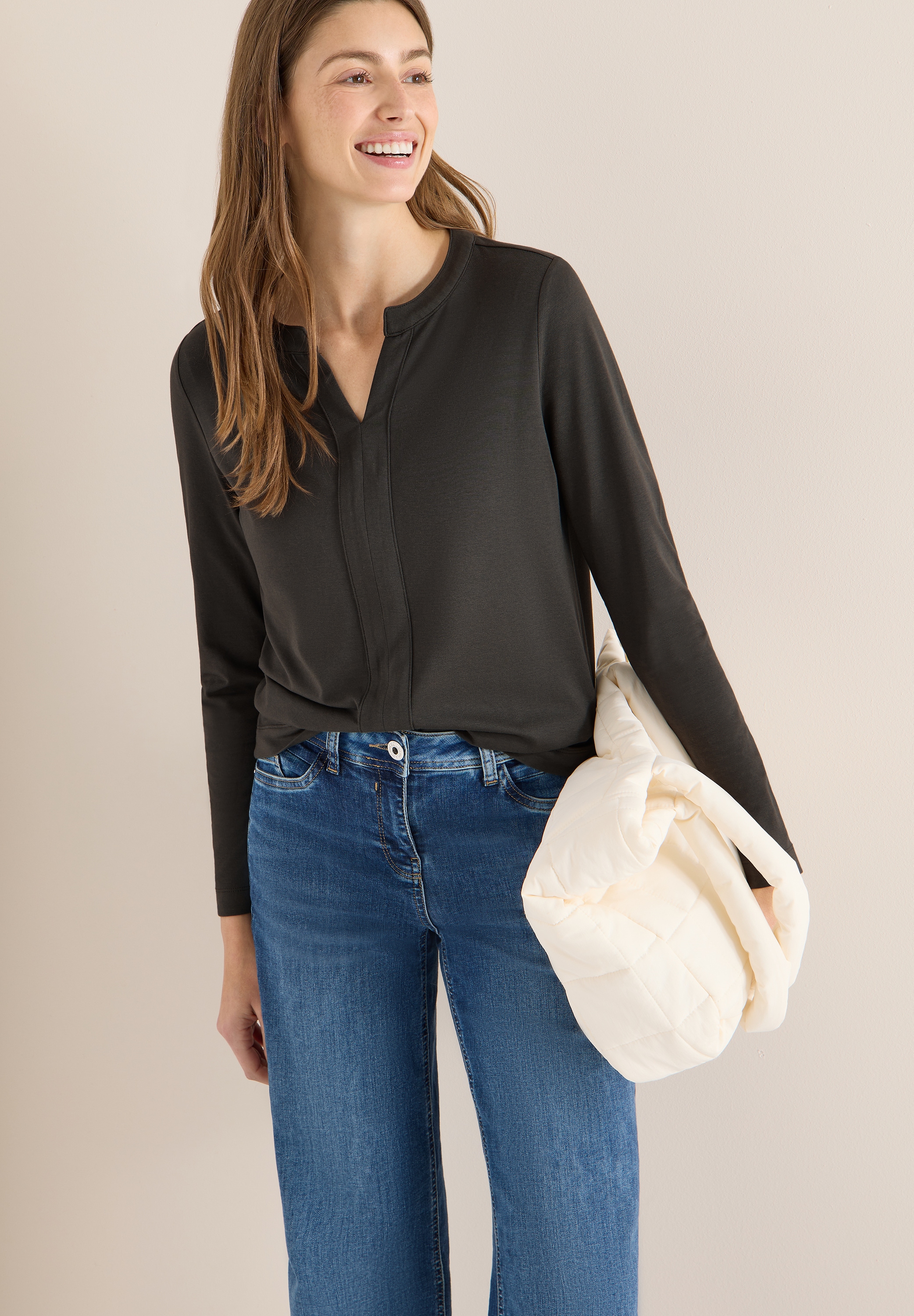 Cecil Blusenshirt feines Frontdetail, Splitneck, mit Elasthananteil günstig online kaufen