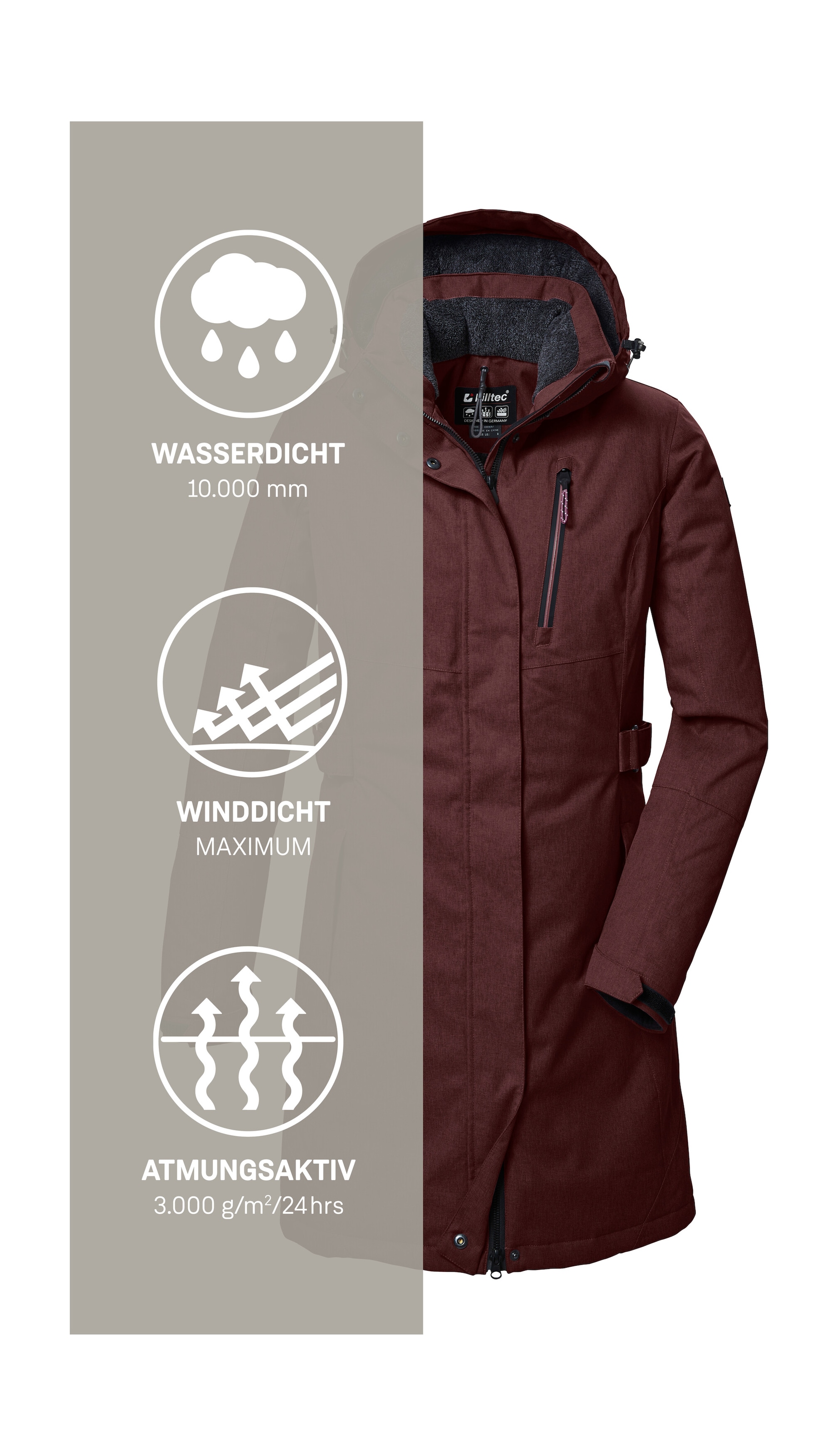 Killtec Parka »KOW 303 WMN PRK«, Wasserdichter, atmungsaktiver Damenparka mit abnehmbarer Kapuze
