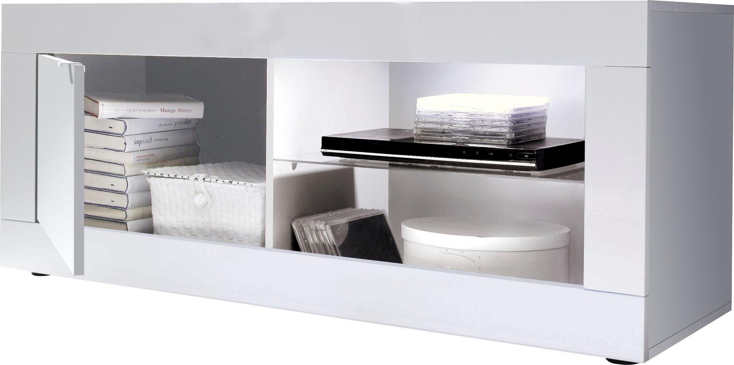 Thumbnail - INOSIGN Lowboard "Basic Breite 140 cm, TV-Board 1 Tür, 2 offene Fächer (Glasboden)," TV-Kommode, Metallgriff, moderne Ra...