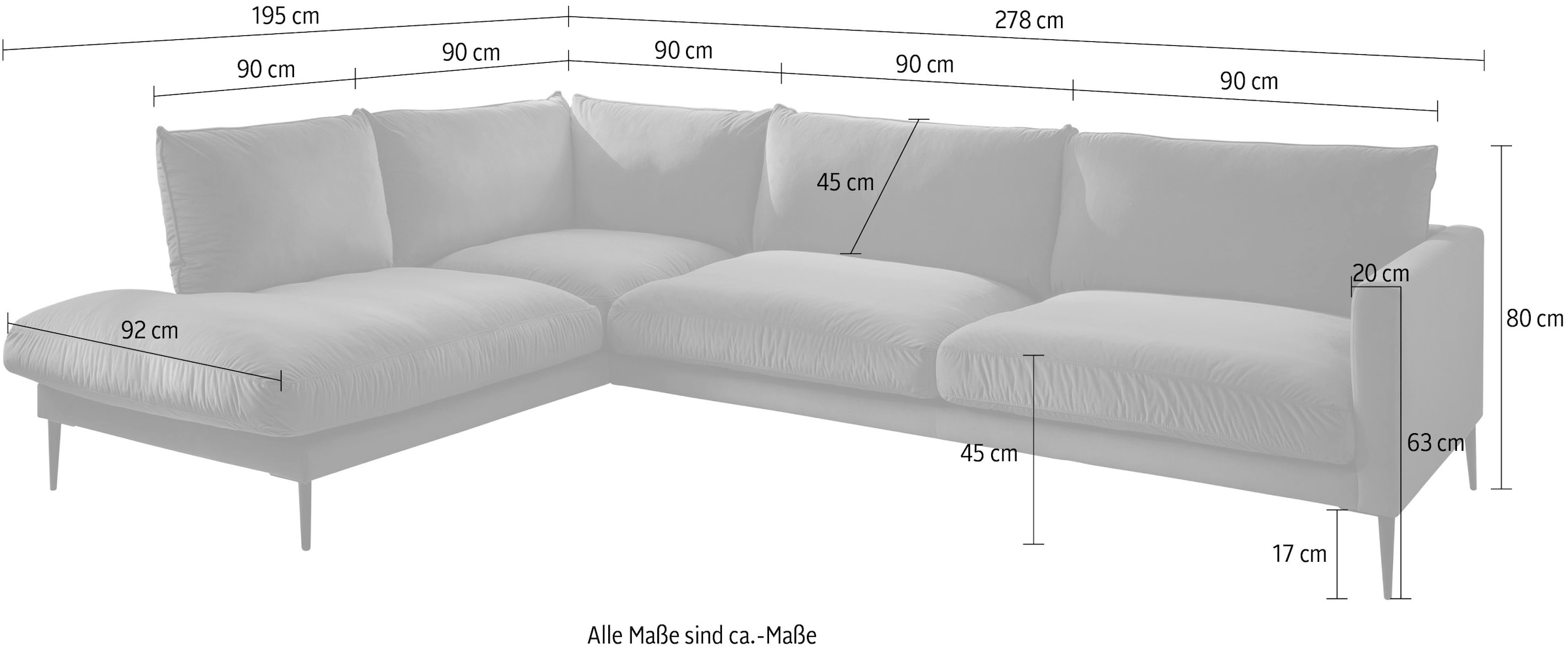 Trends by HG Polsterecke »Svea L-Form«, Ottomane rechts oder links, mit Metallfuß, frei im Raum stellbar