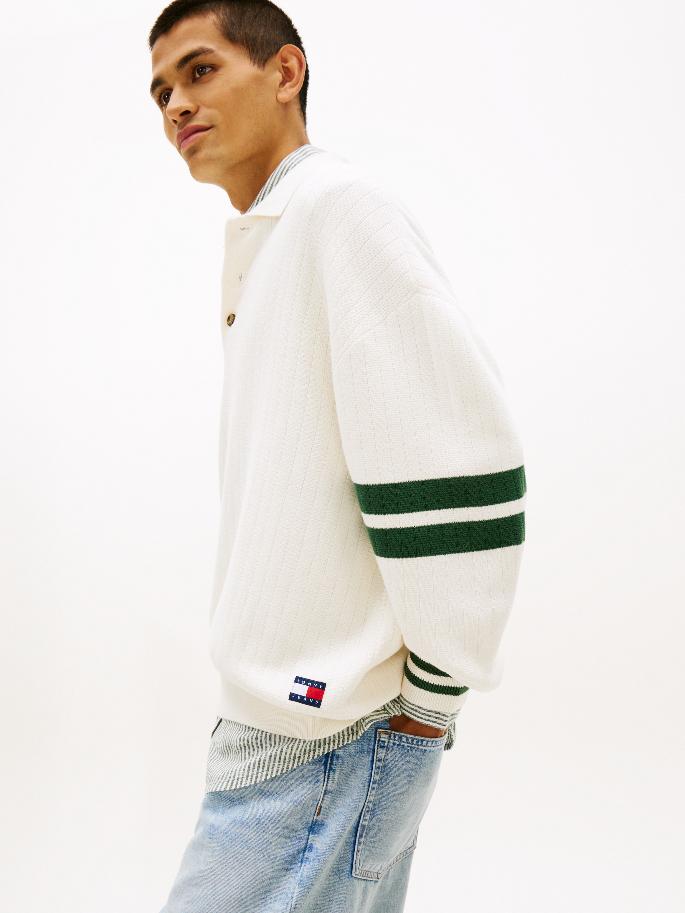 Tommy Jeans Polokragenpullover "TJM 90S BLOCK KNITTED" Relaxed fit mit Stre günstig online kaufen
